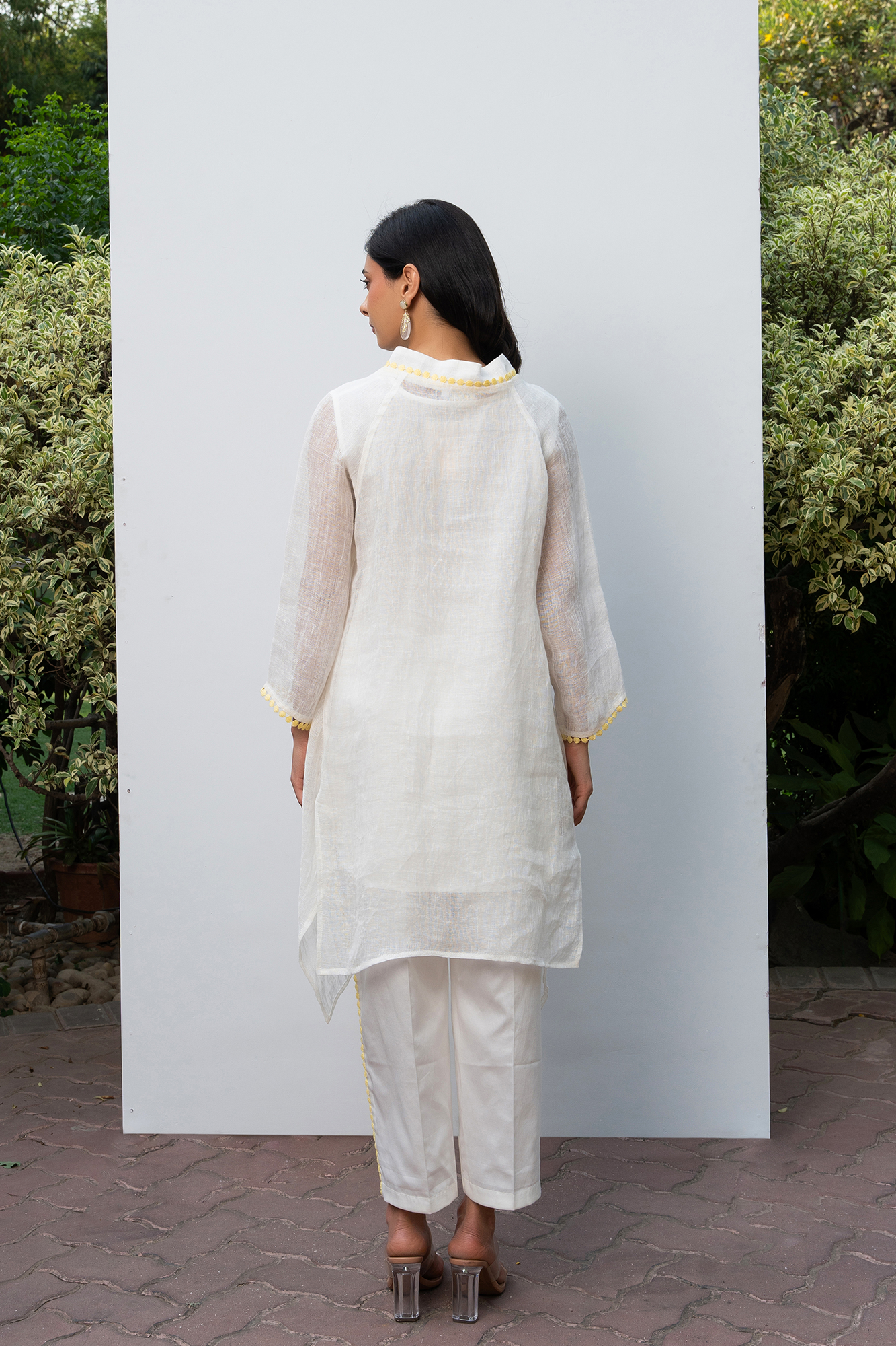 White and Yellow Linen Asymmetric tunic set