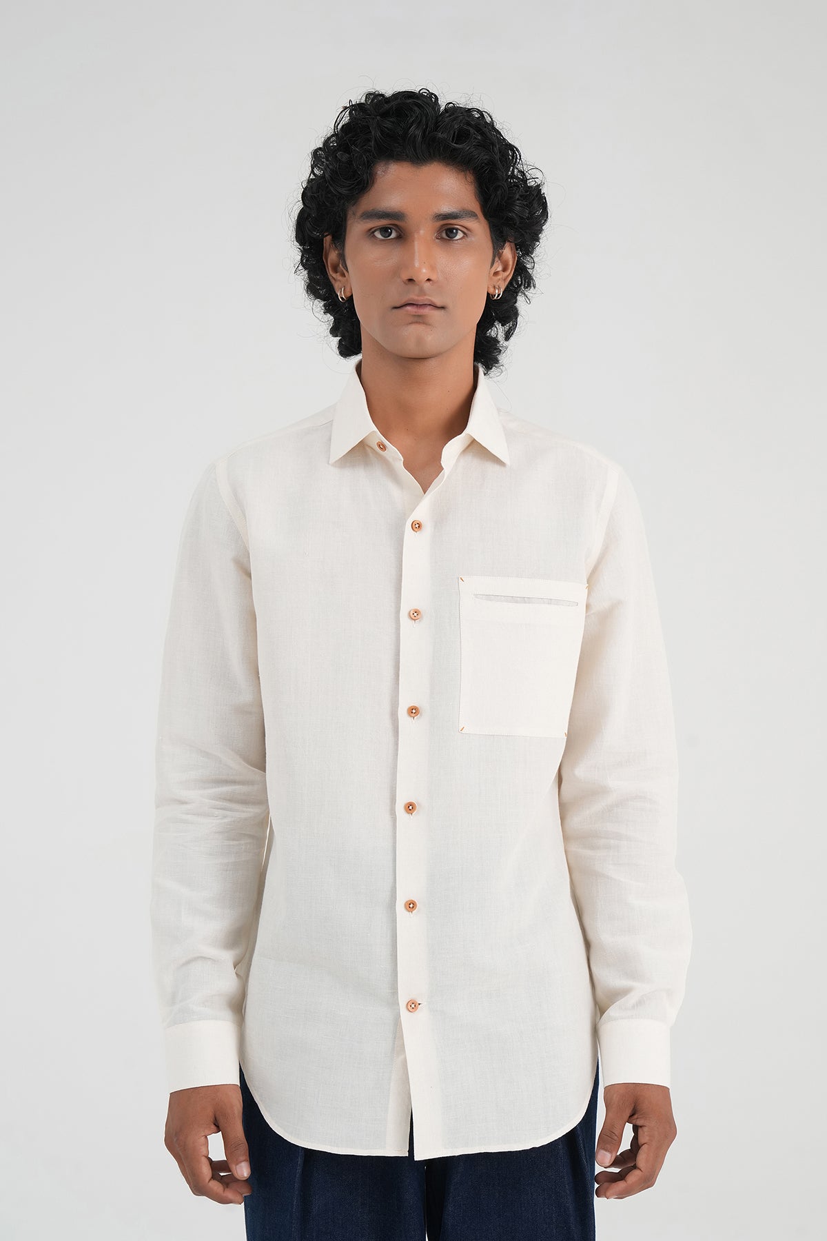 Grid Print Cotton Linen Shirt