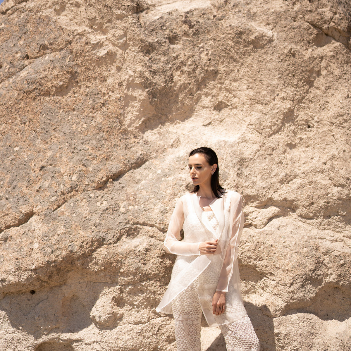 Ivory Hand Embroidered Jacket With Bralette And Trouser