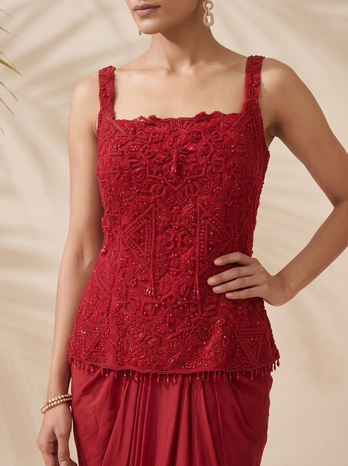Coraline -  Hand Embroidered Peplum Style Top With Beads