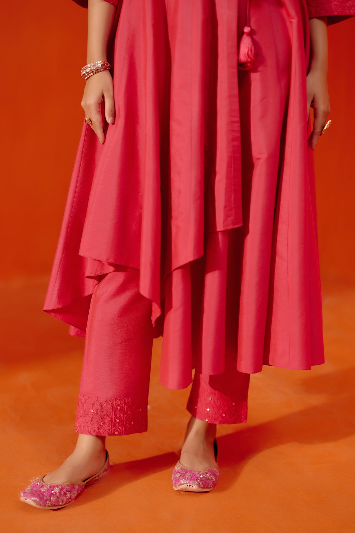 Rani Pink Angrakha Style Embroidered Anarkali Set