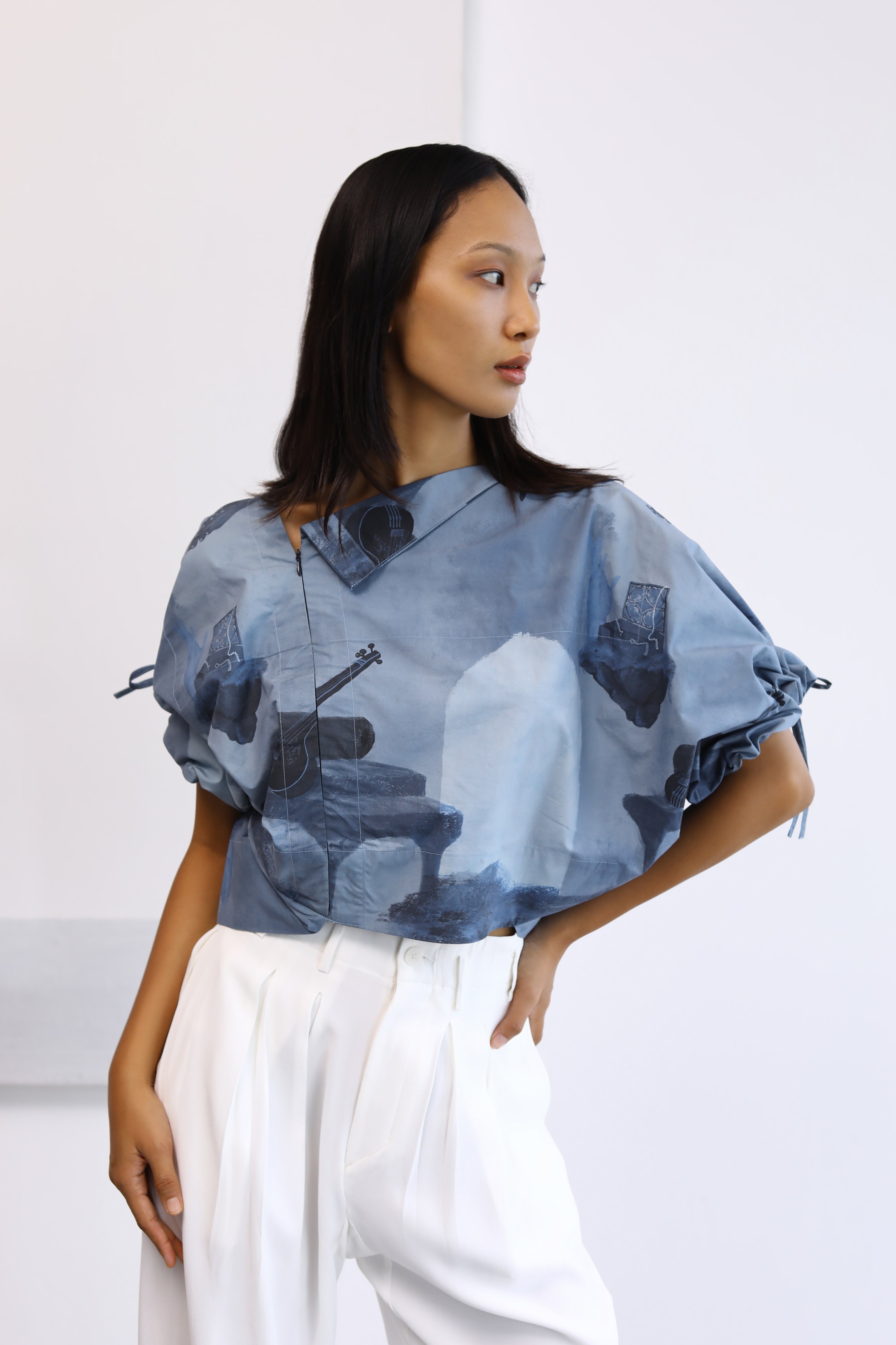 Tonal Surrealist Lapel Top