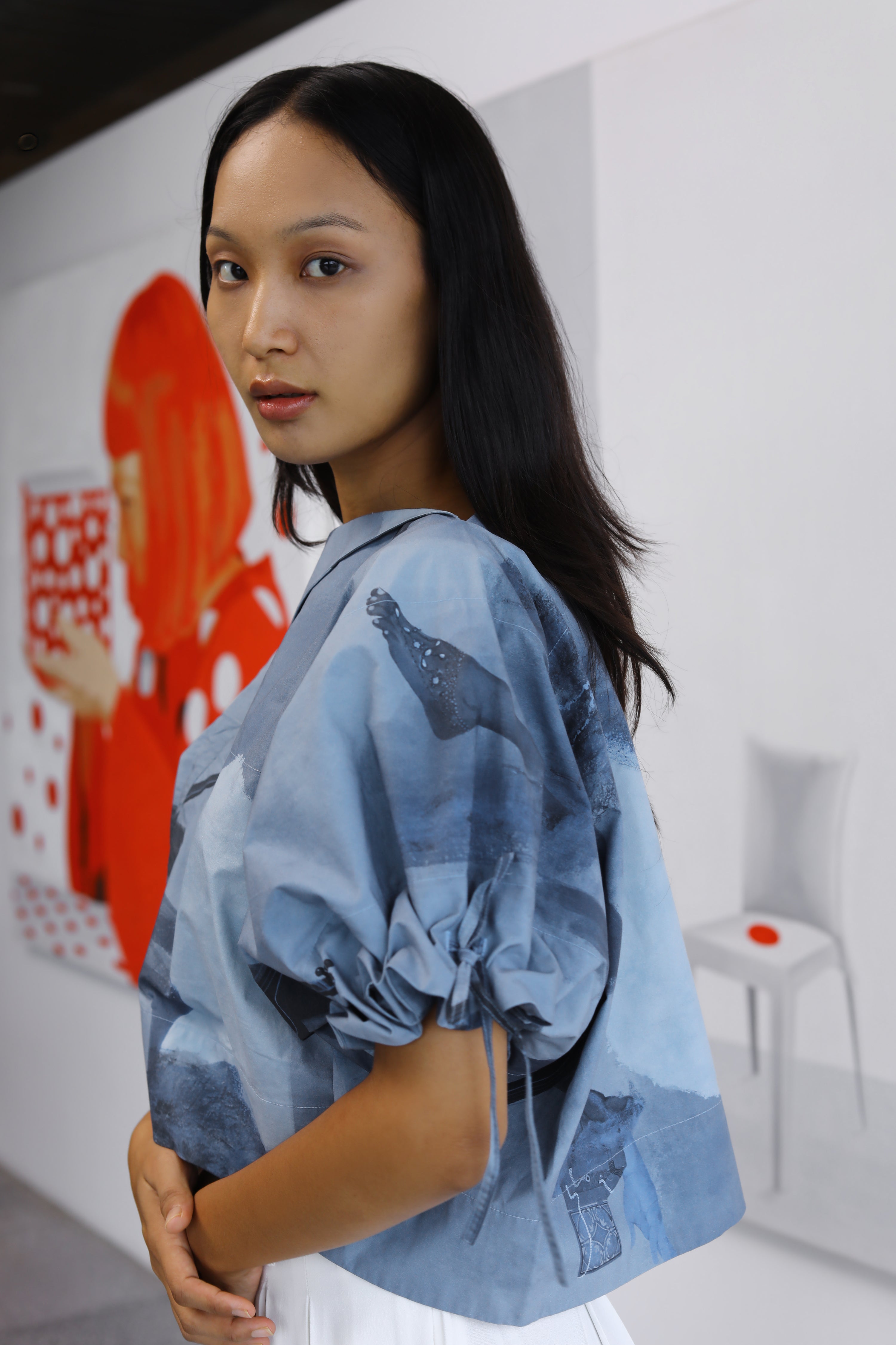 Tonal Surrealist Lapel Top