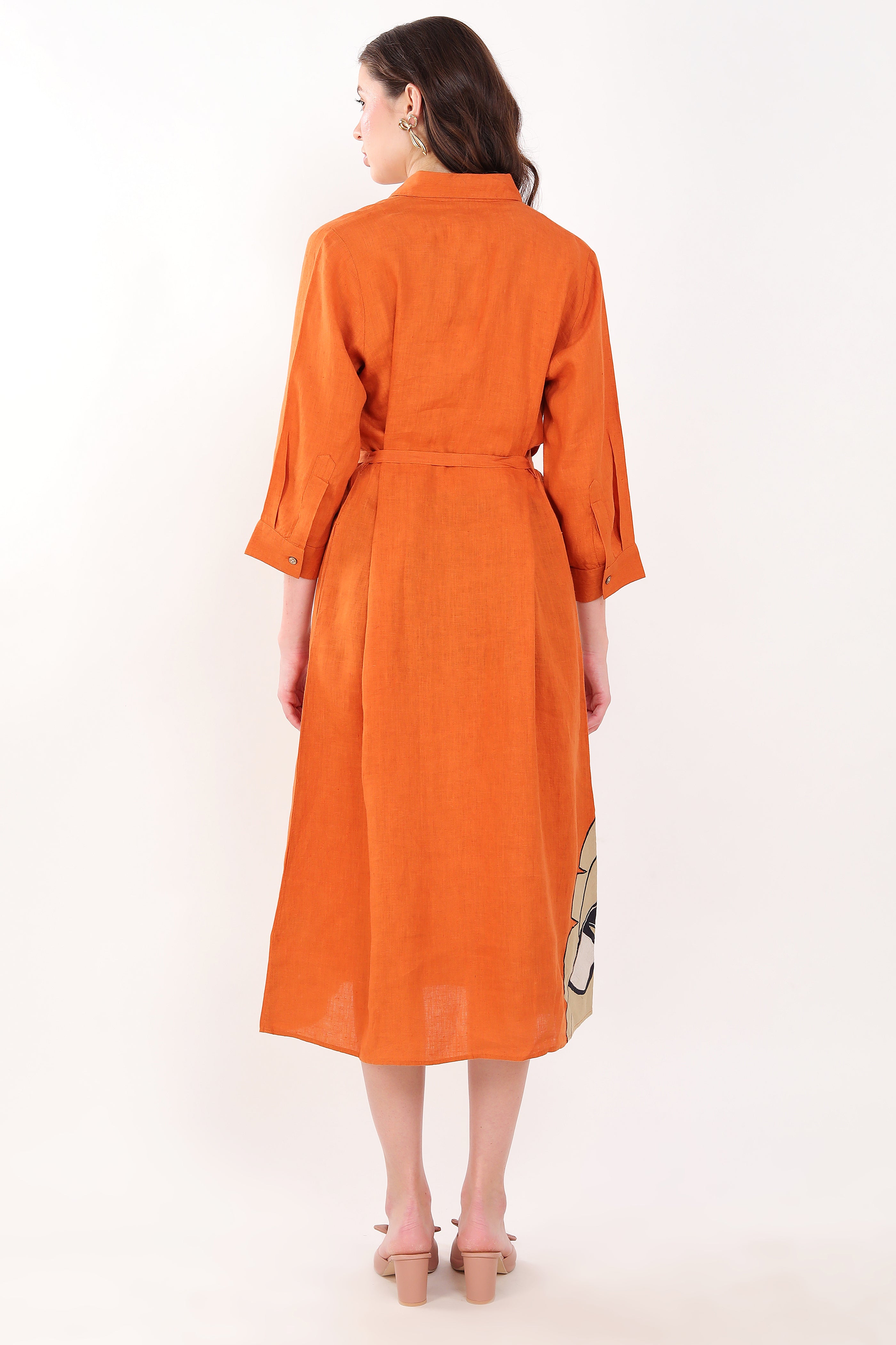 Orange Palm Leaf Embroidered Dress