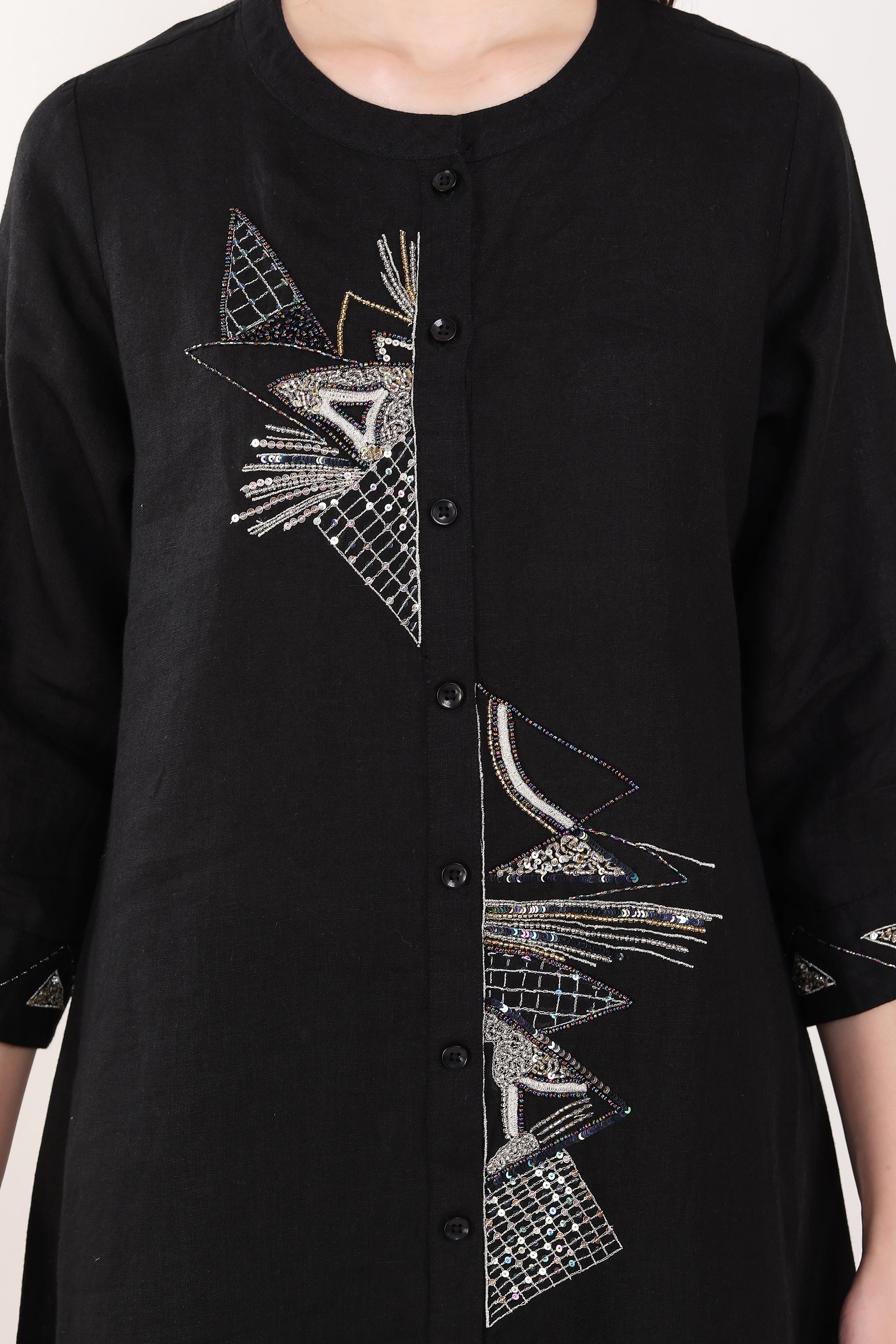 Black Sequin Work Embroidered Tunic