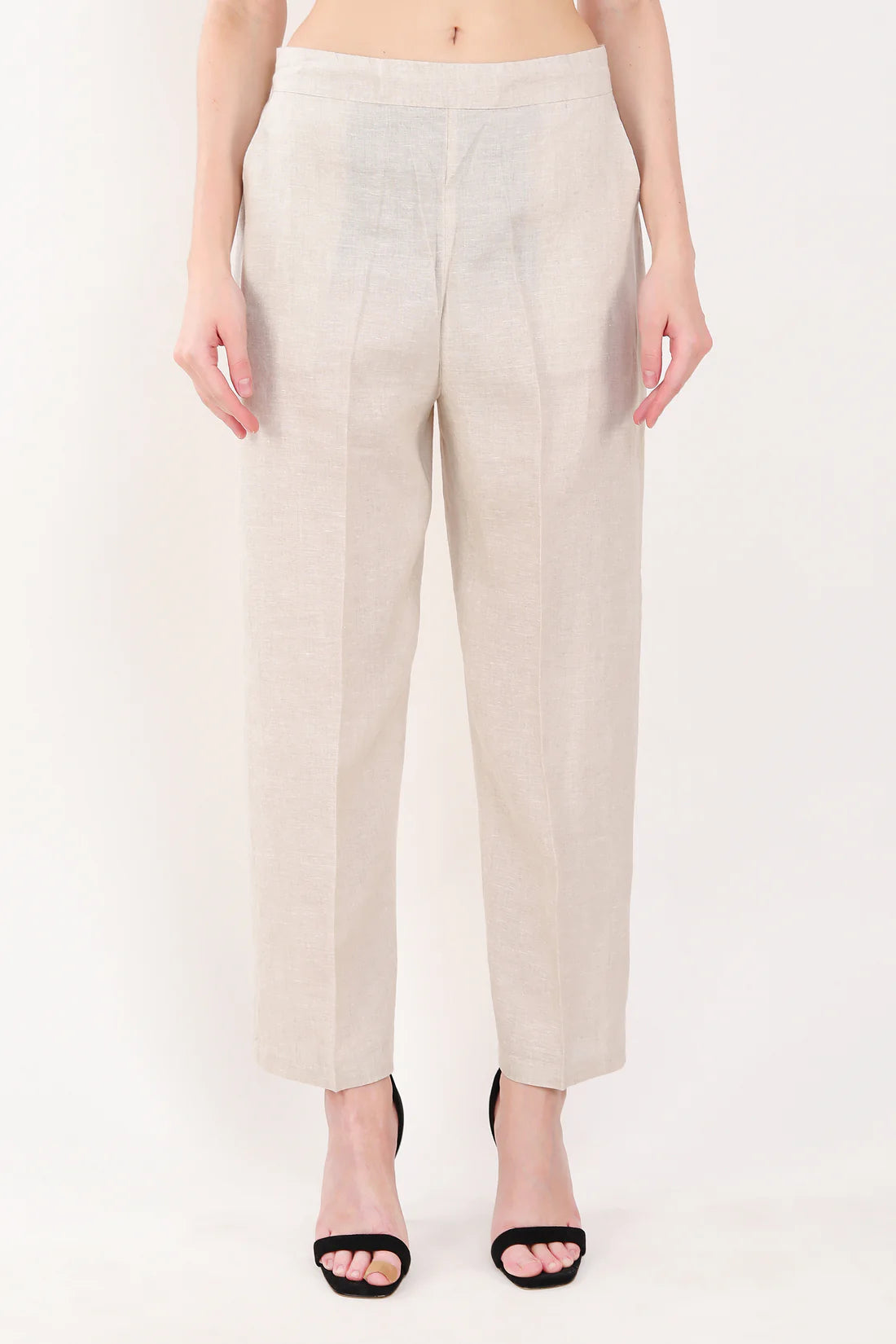 Beige Solid Pants