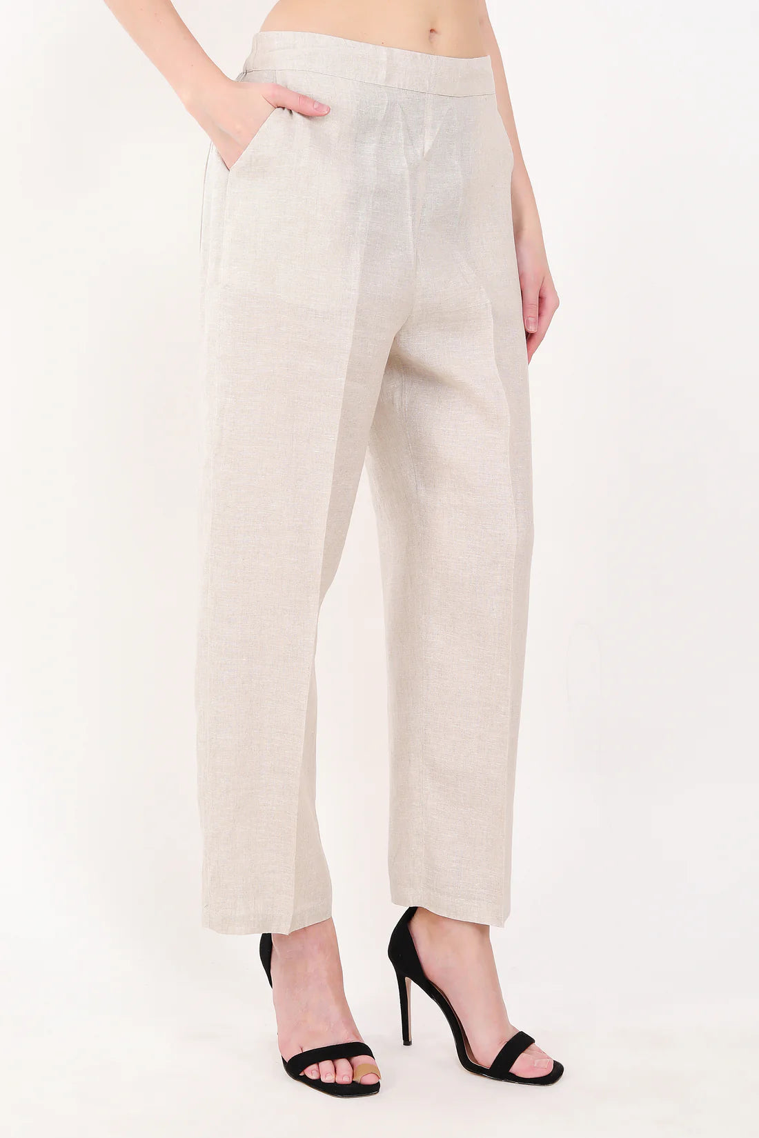 Beige Solid Pants