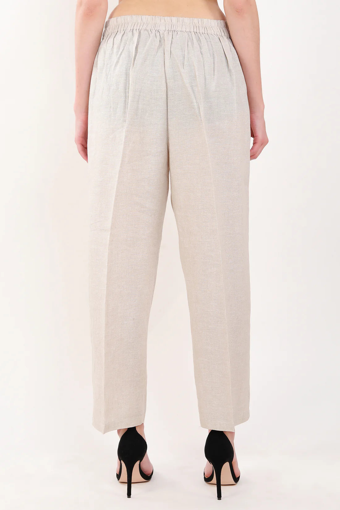 Beige Solid Pants