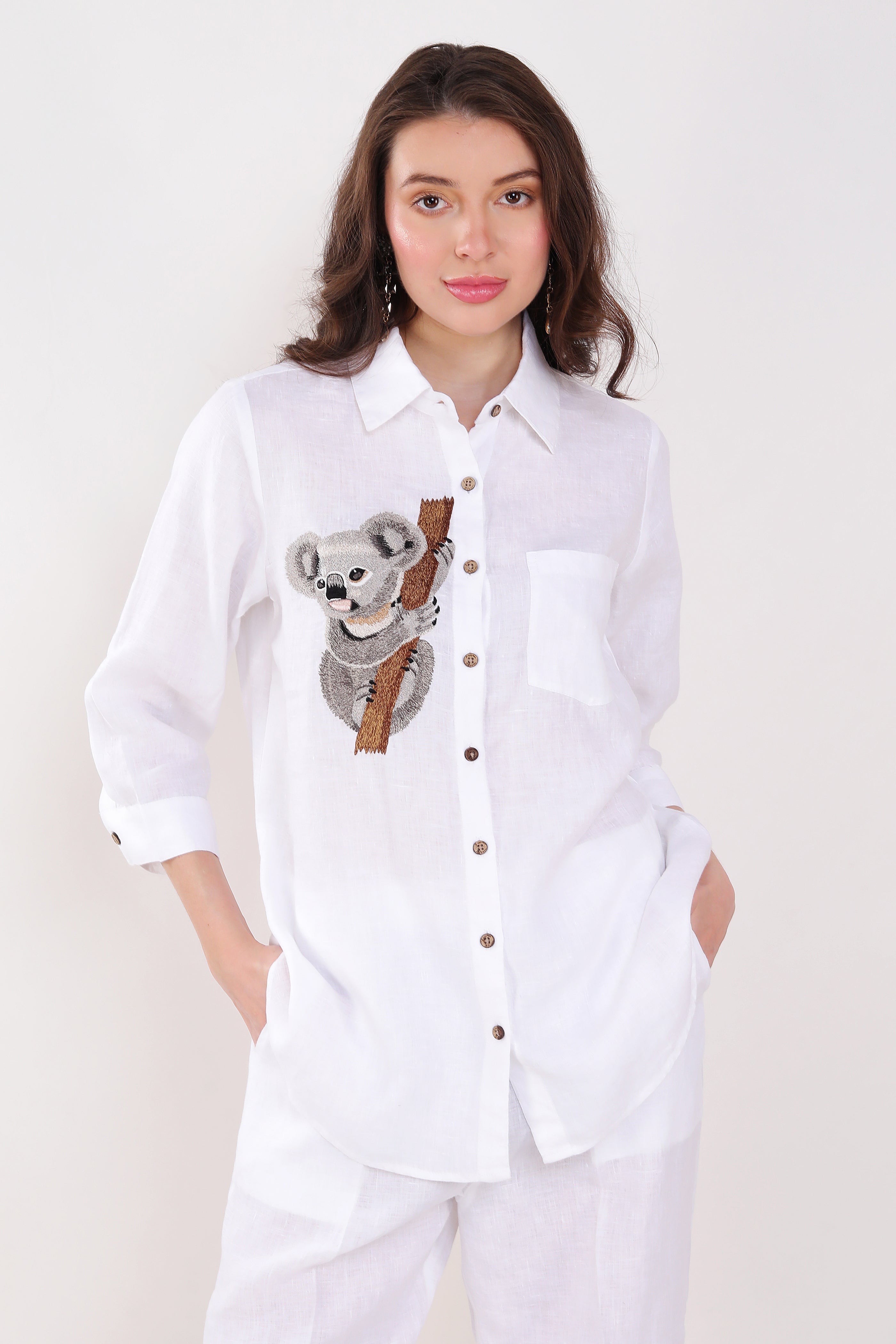 White Koala Bear Embroidered Shirt