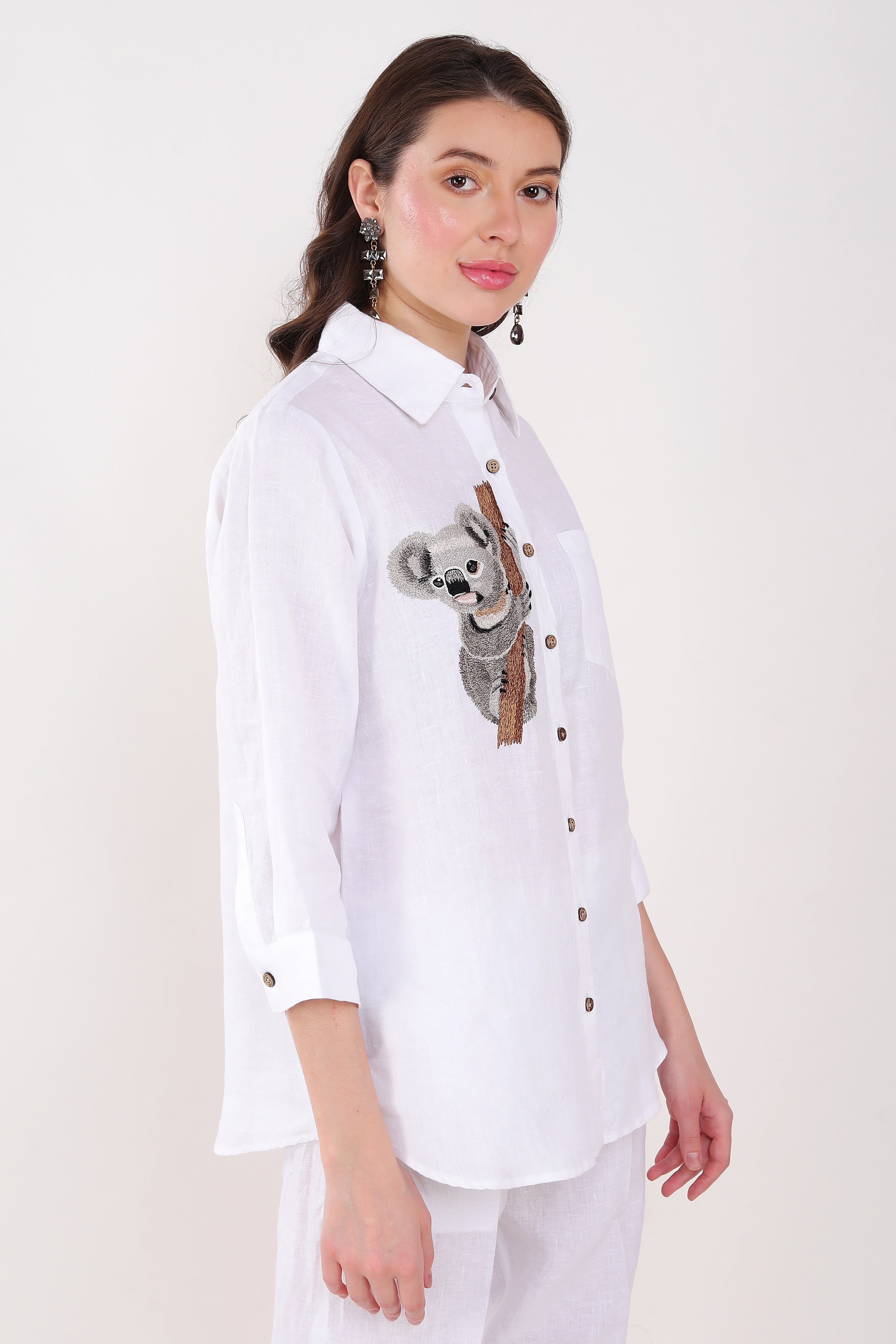 White Koala Bear Embroidered Shirt