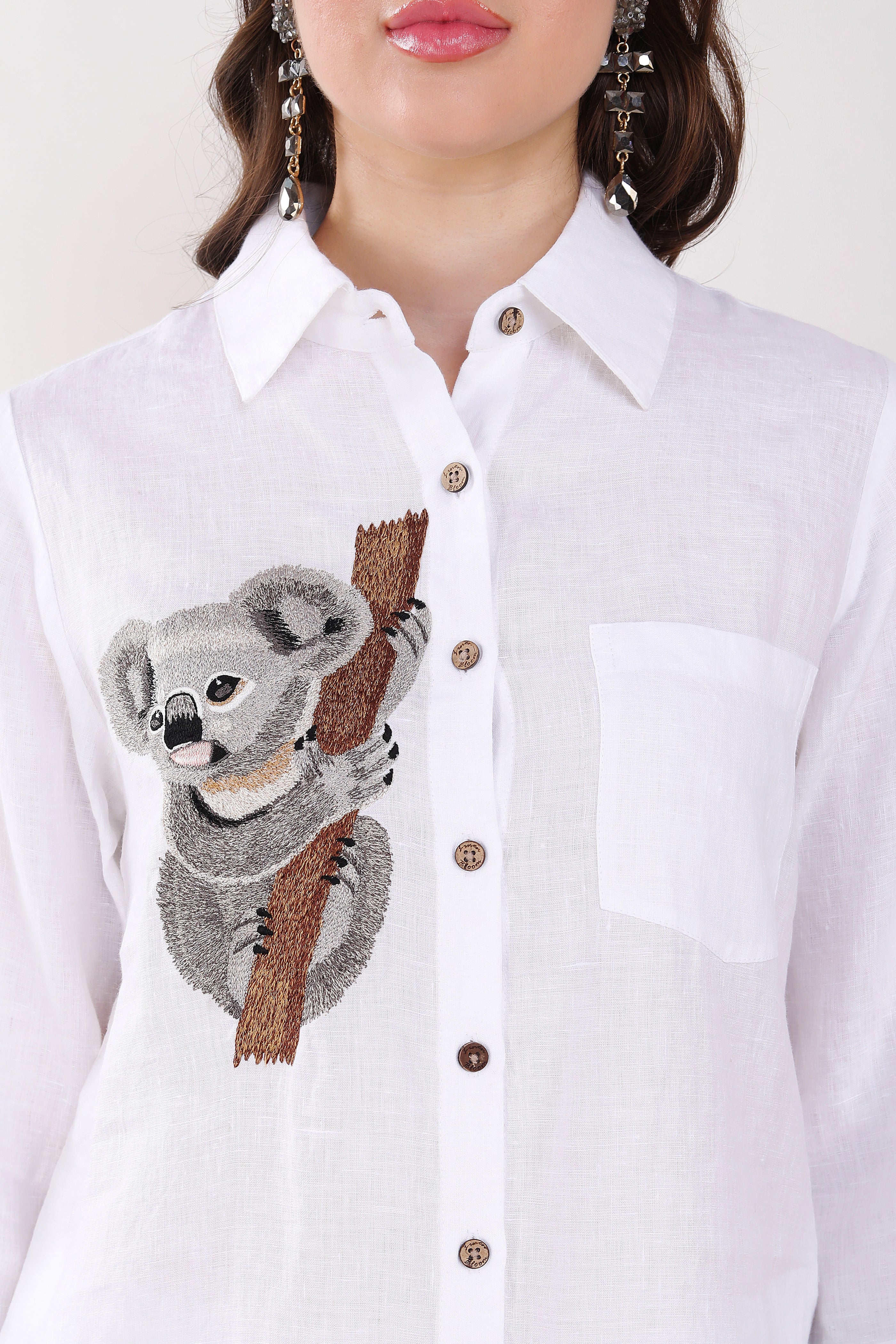 White Koala Bear Embroidered Shirt