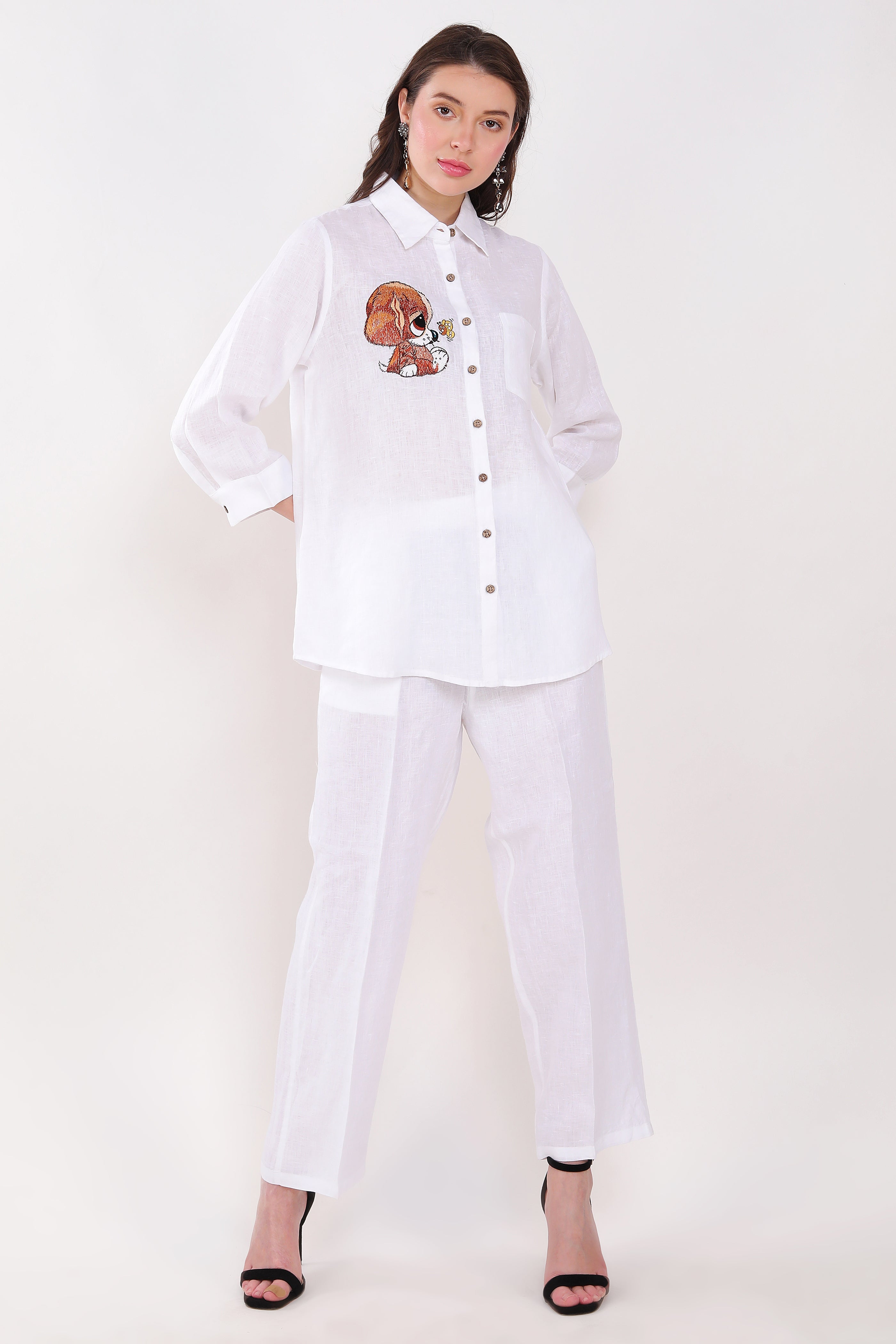 White Puppy Embroidered Shirt