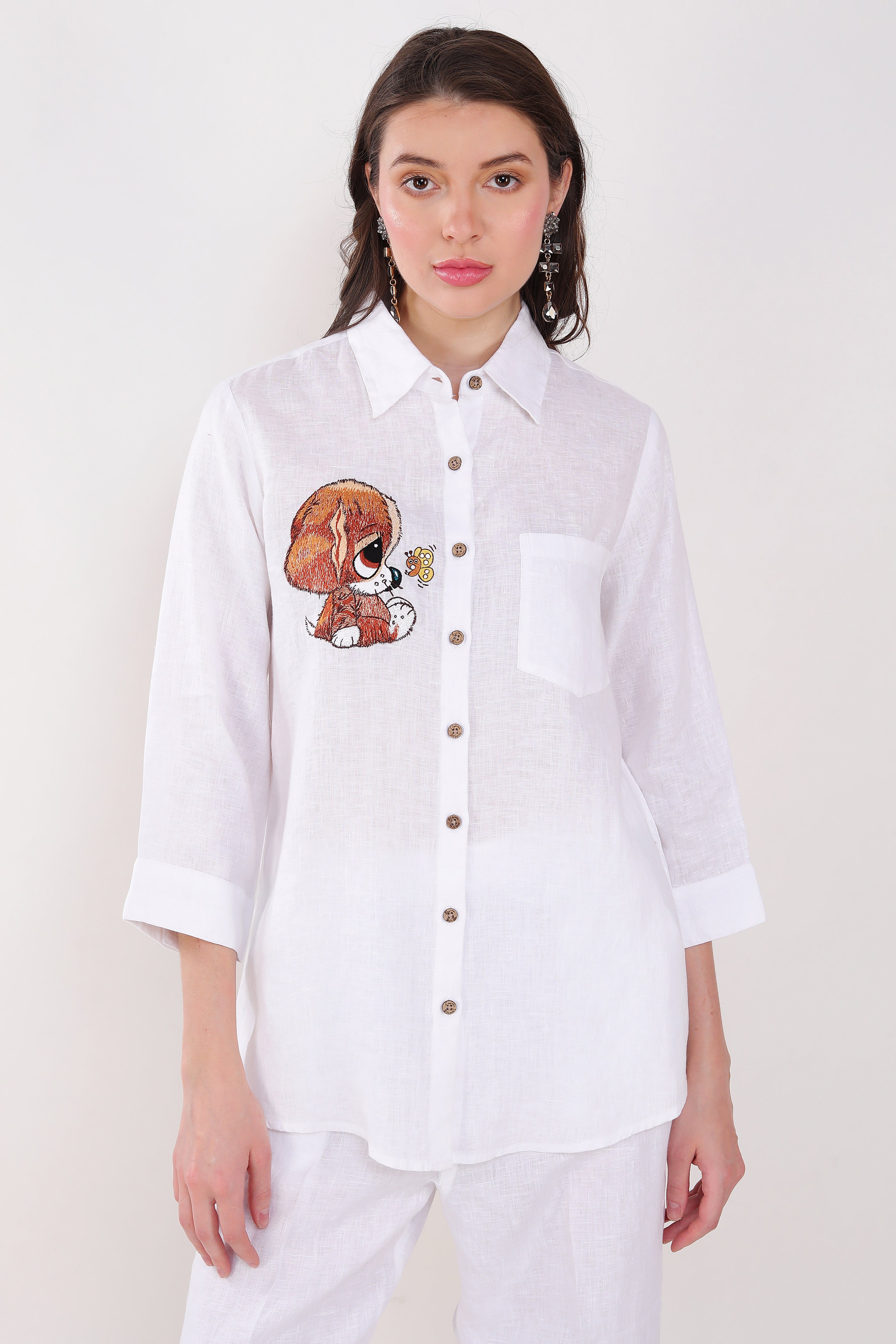 White Puppy Embroidered Shirt