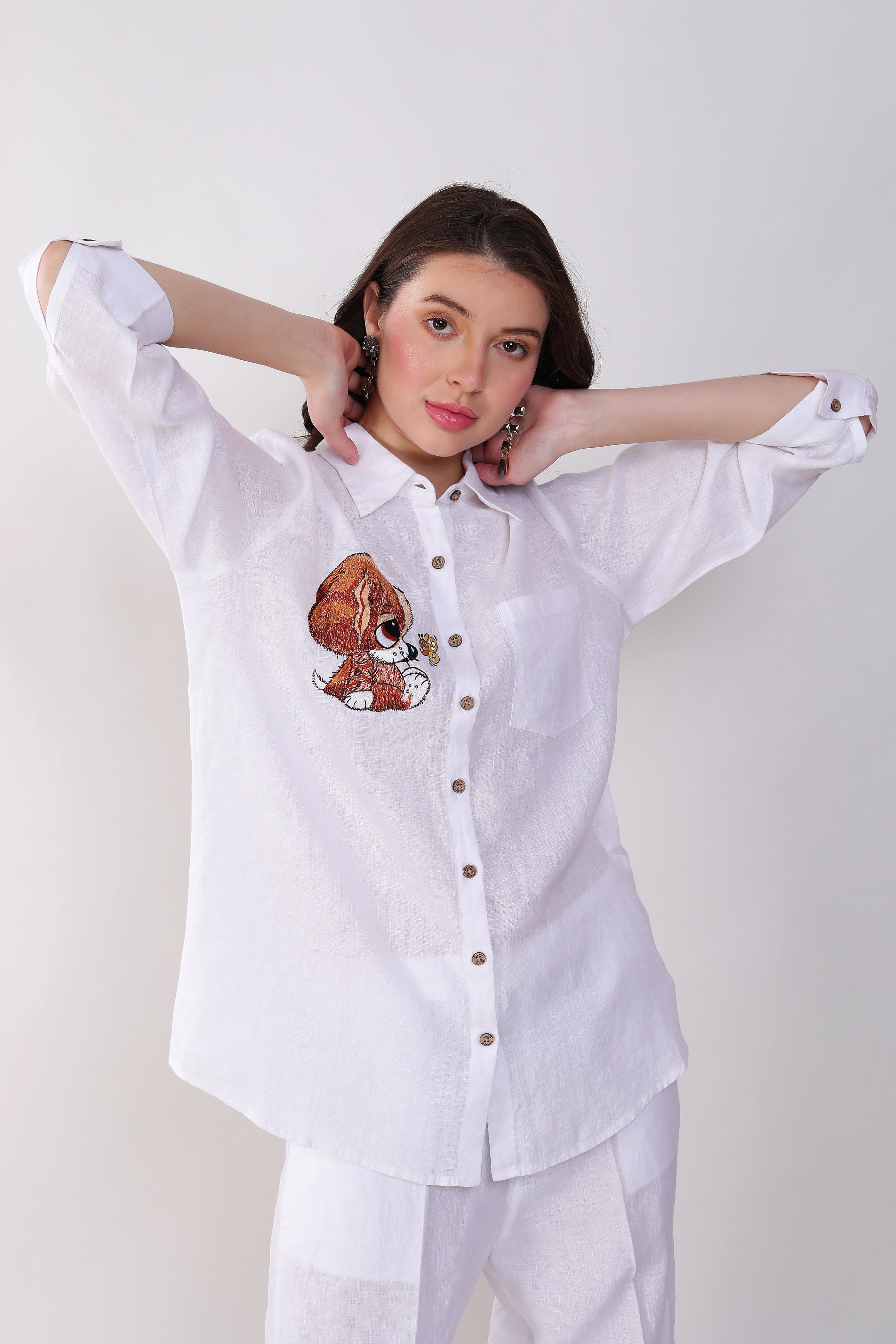 White Puppy Embroidered Shirt