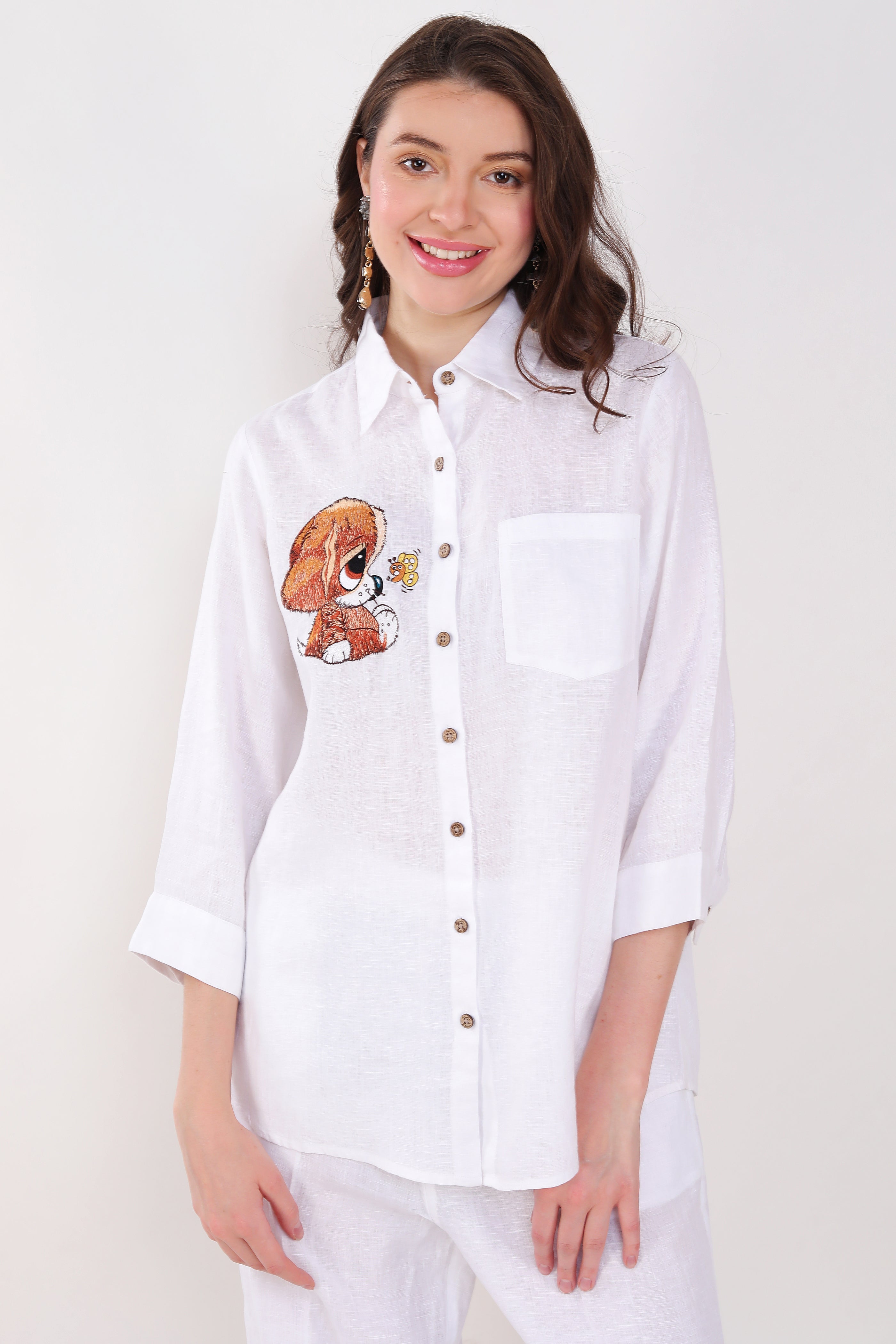 White Puppy Embroidered Shirt