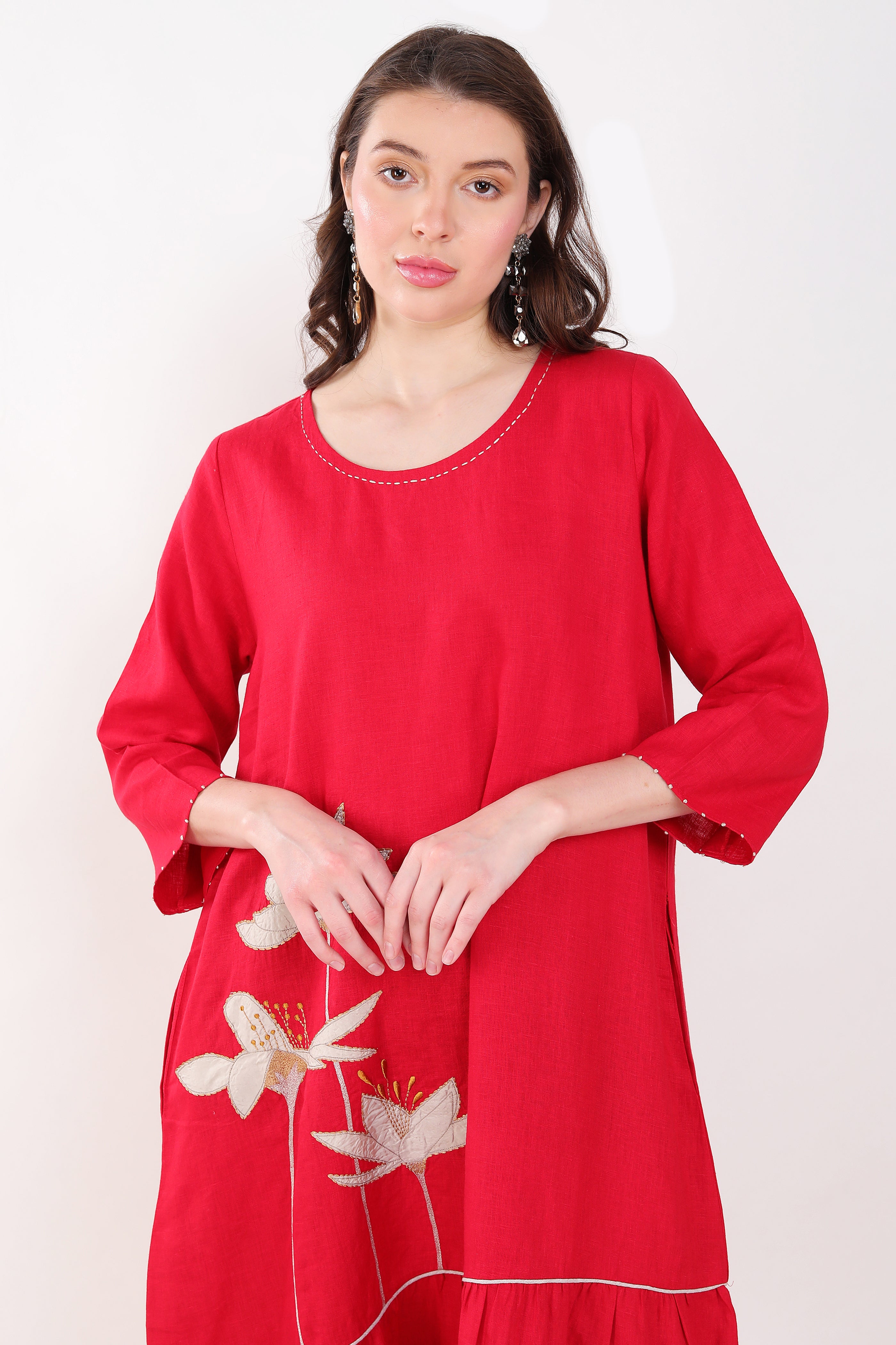 Red Embroidered Floral  Dress