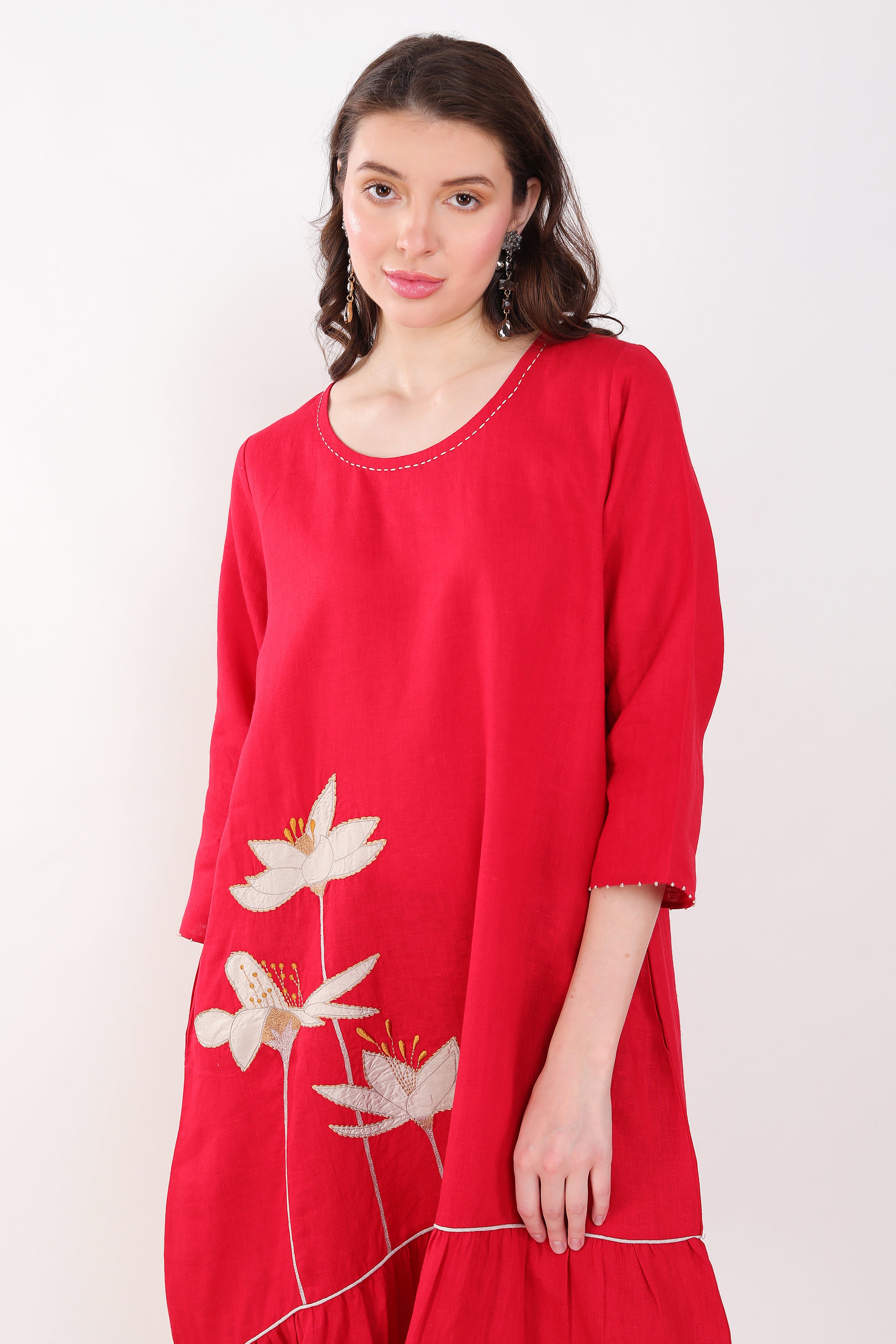 Red Embroidered Floral  Dress