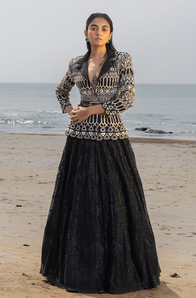 Raya Black Lehenga Set With Blazer