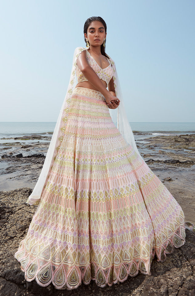 Ivory, Gold & Pastel Shades Like Lavender Lidiya Lehenga Set