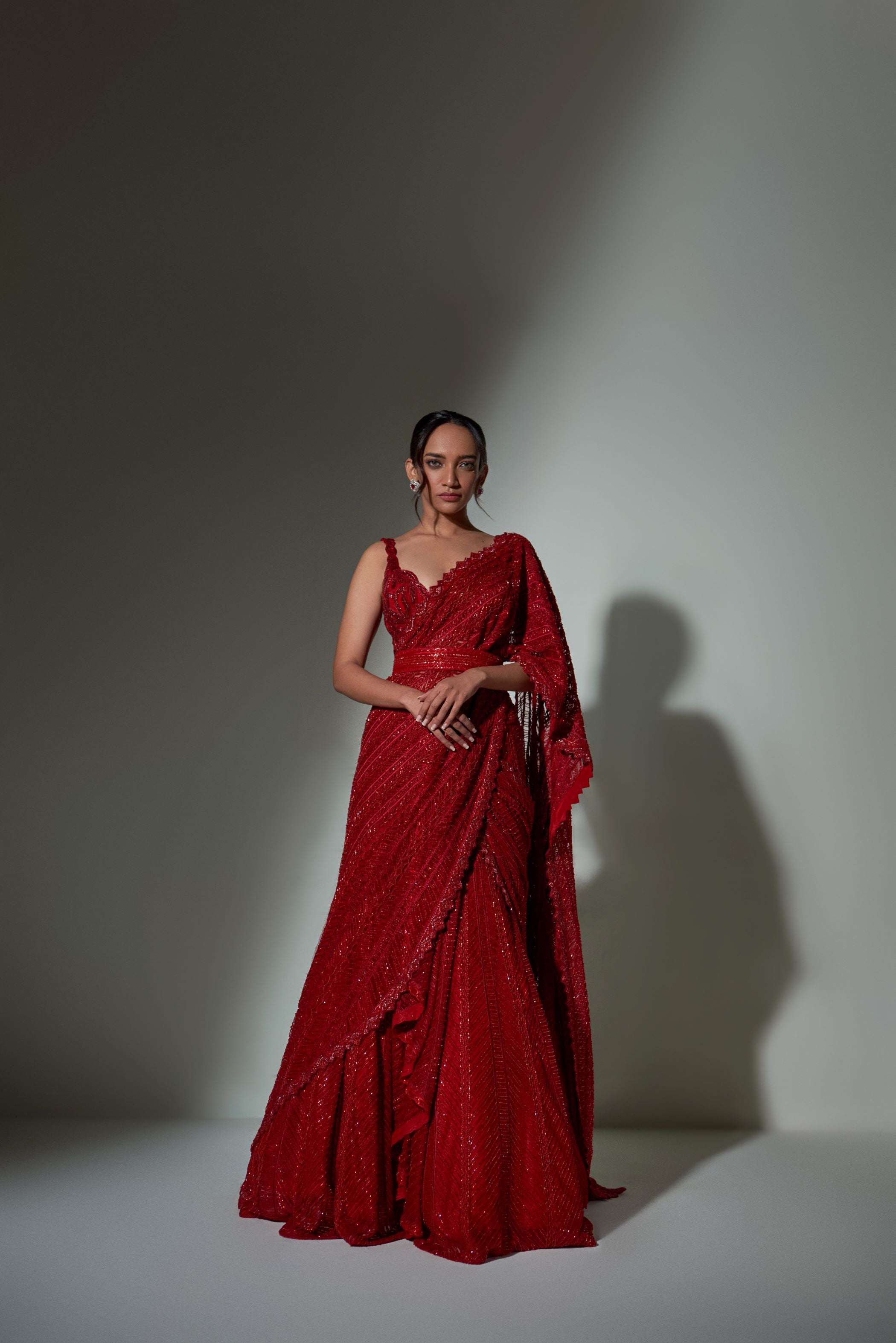 Buy Red Georgette Embroidered Sequins Work Adha Lehenga Saree With Blouse  For Women by Rabani & Rakha Online at Aza Fashions.