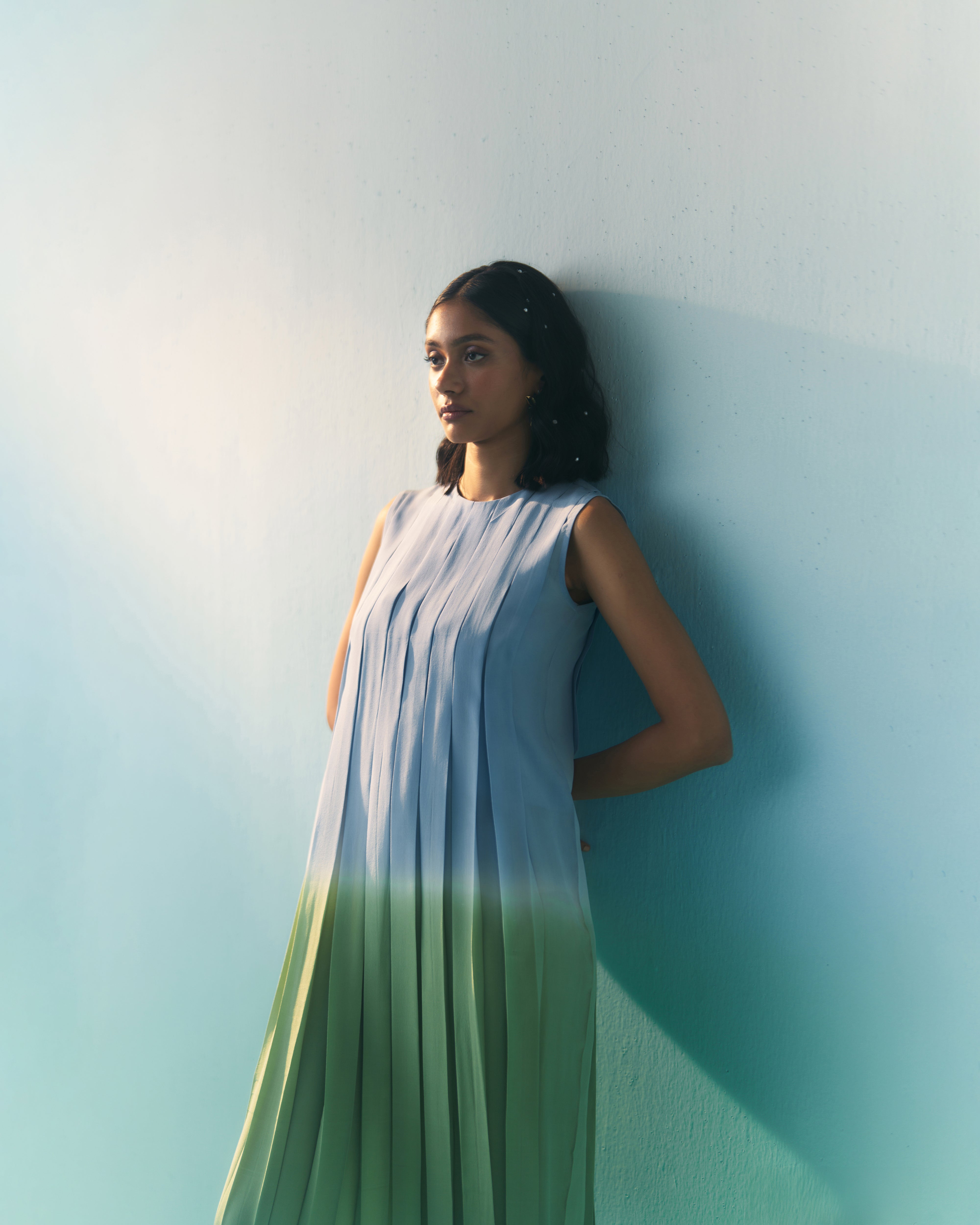 Sky & Grass Pleated Dress
