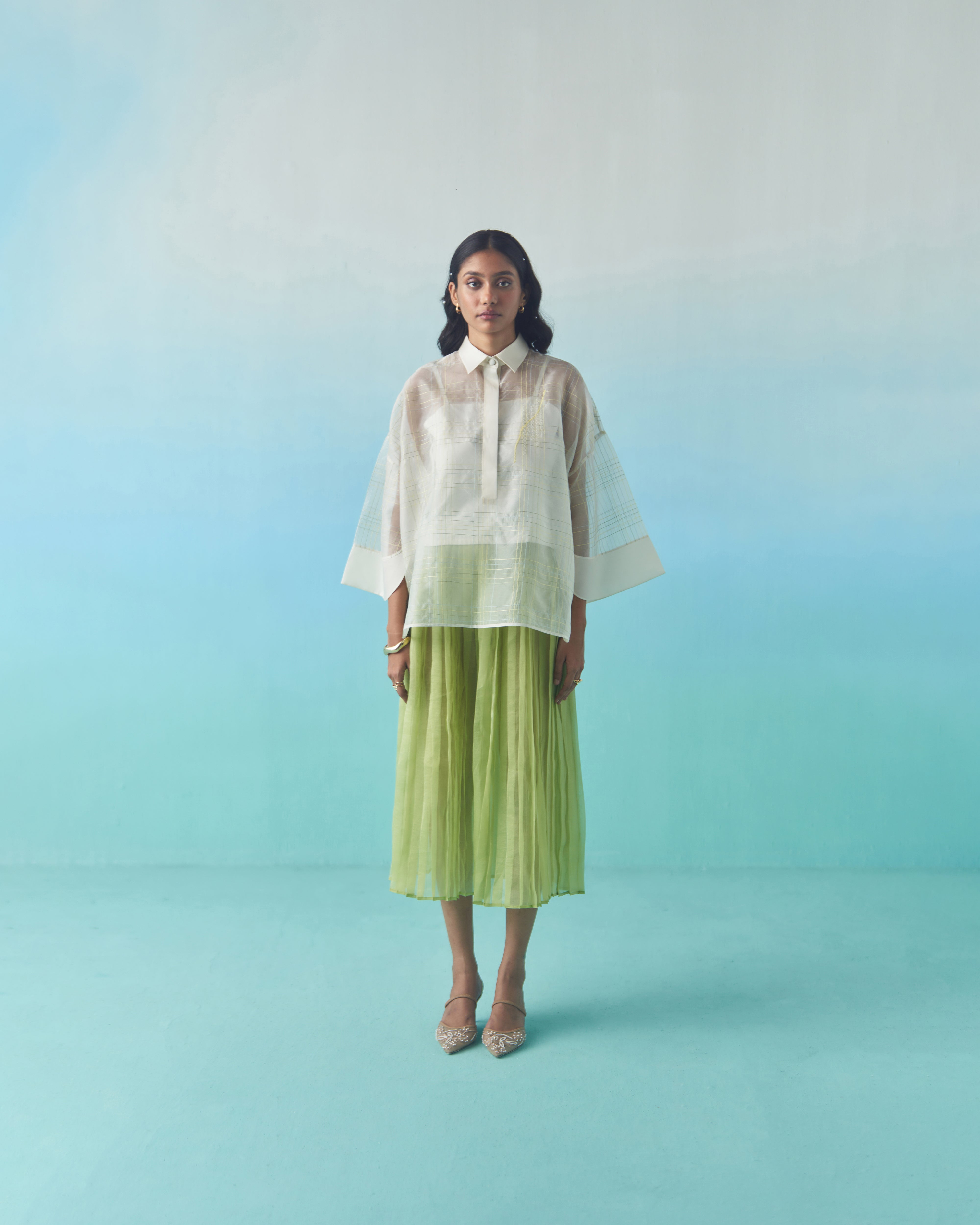 Oversized Sheer Check Top