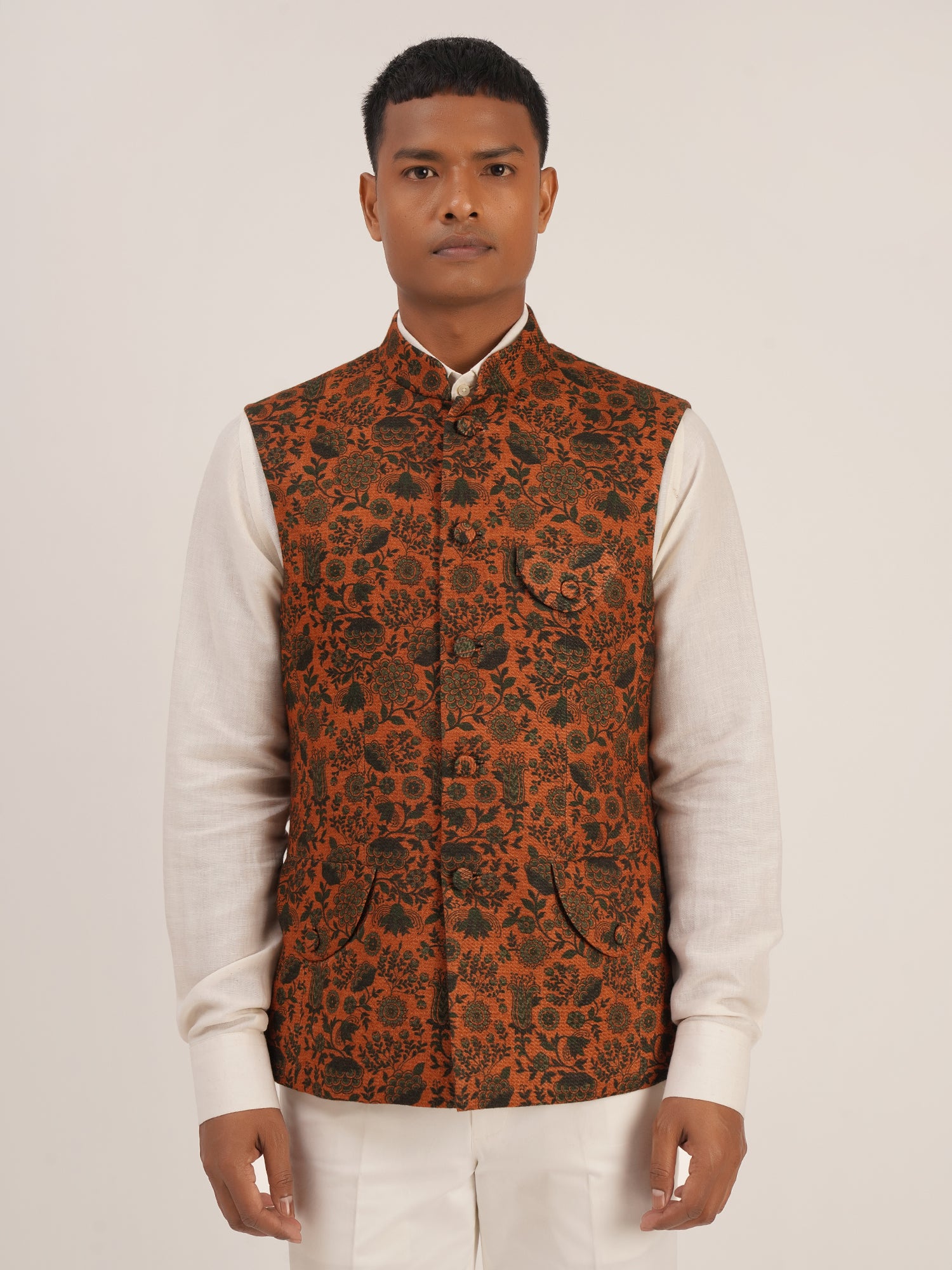 Printed Jawahar Jacket With Flap Pockets