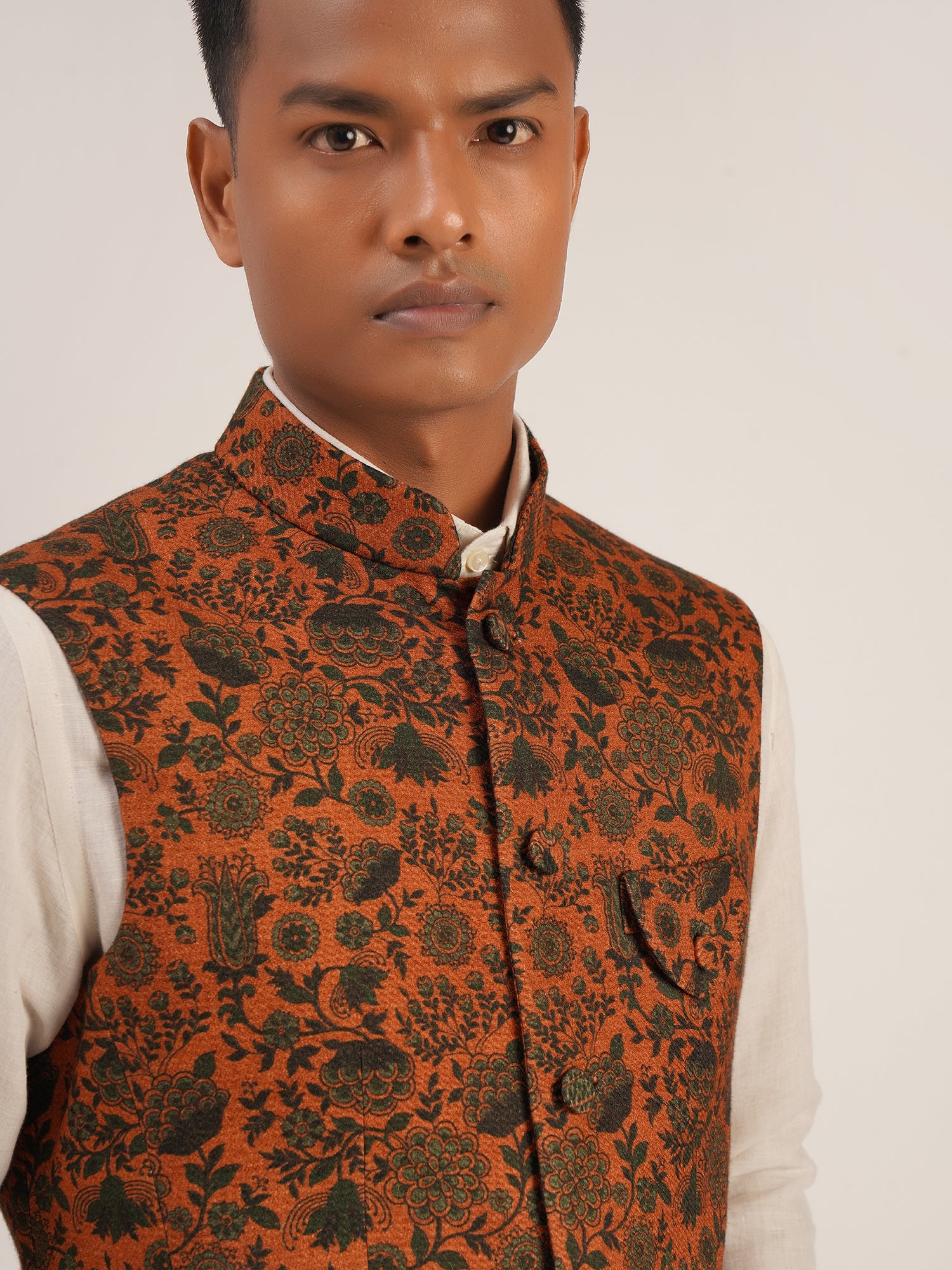 Printed Jawahar Jacket With Flap Pockets