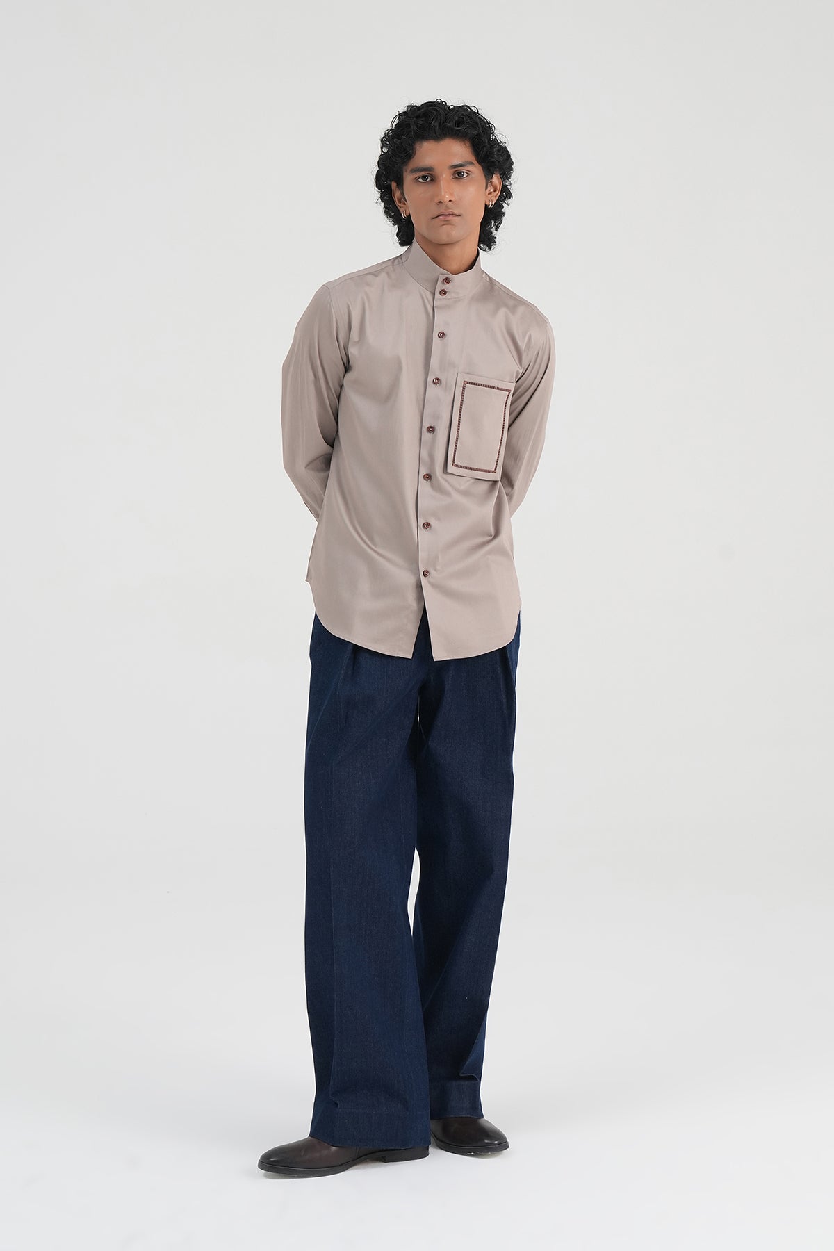 Leather-detail Cotton Satin Shirt