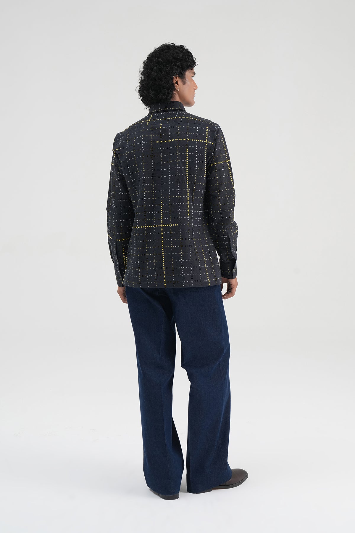 Grid Print Cotton Linen Shirt