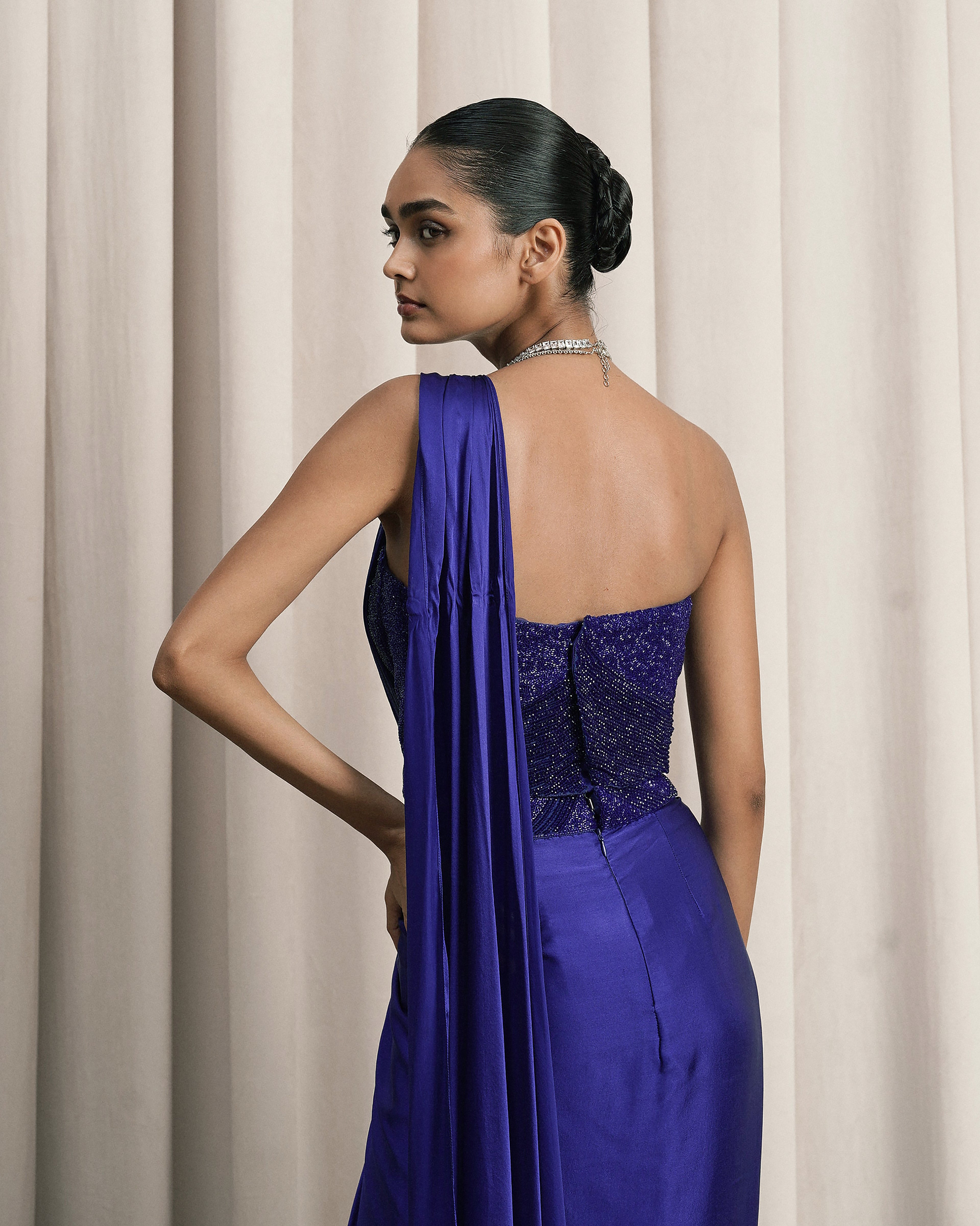 Royal Blue Pre-draped Cocktail Saree