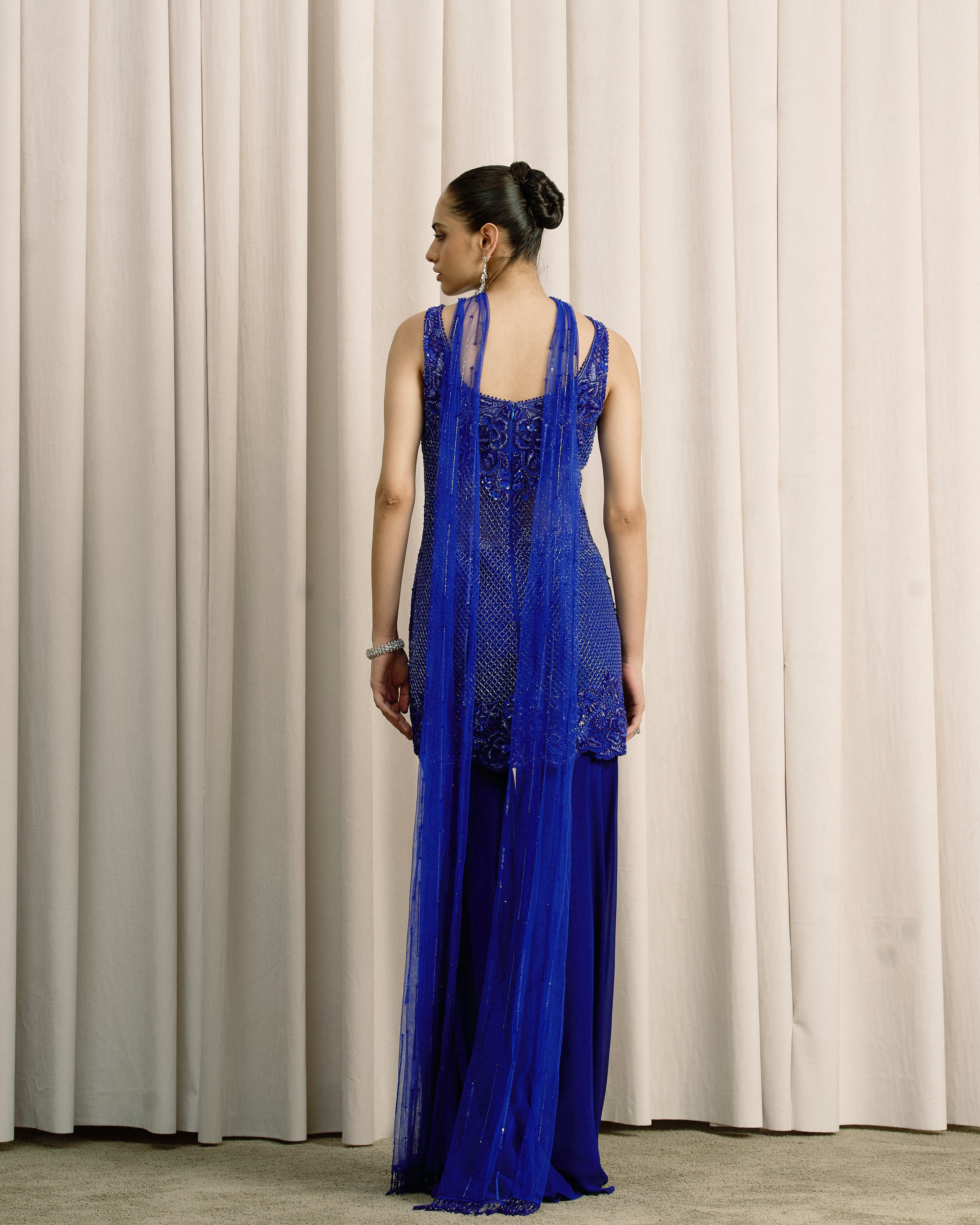 Royal Blue Embroidered Sharara Set