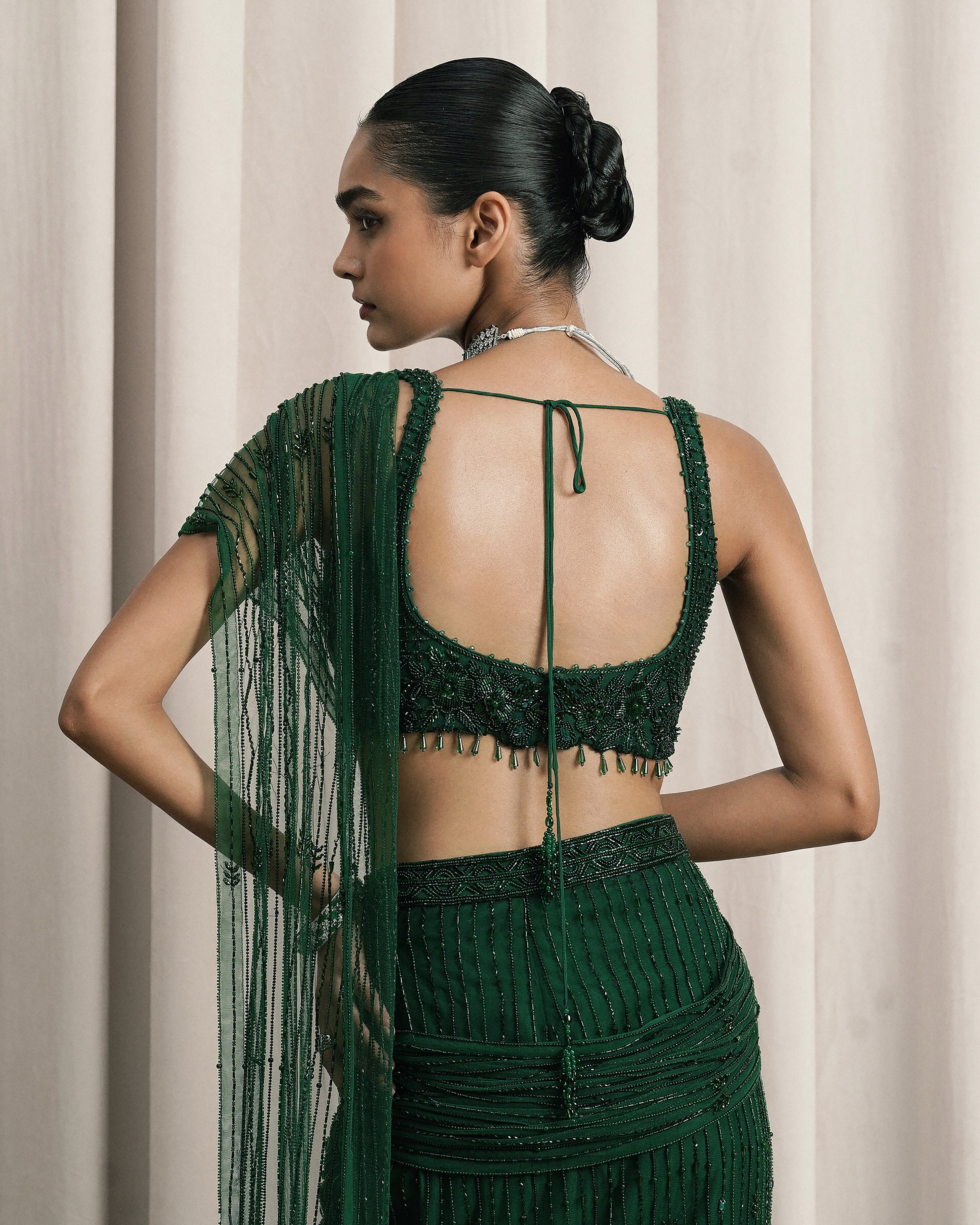 Emerald Green Embroidered Net Saree