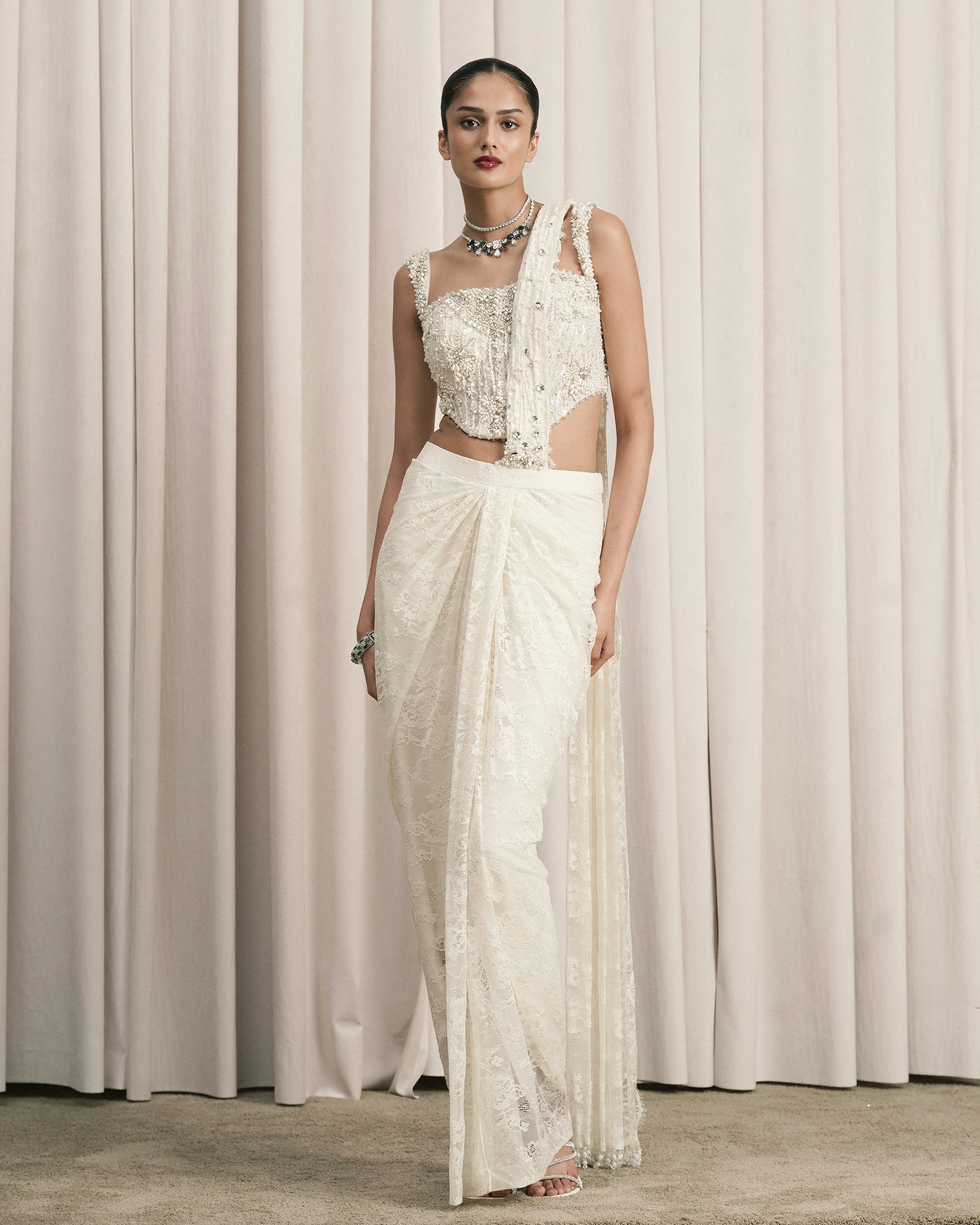 Ivory Draped Saree