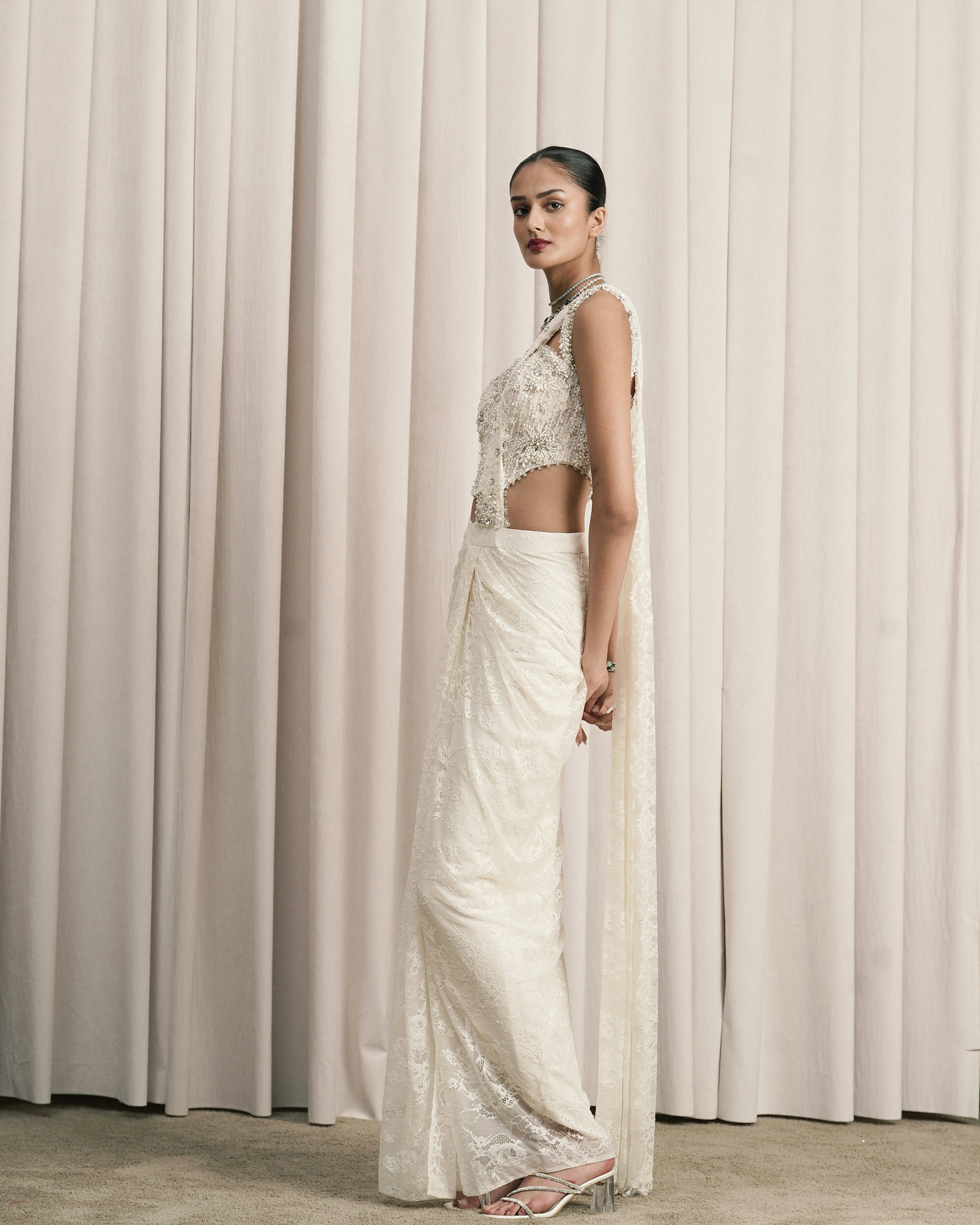 Ivory Draped Saree