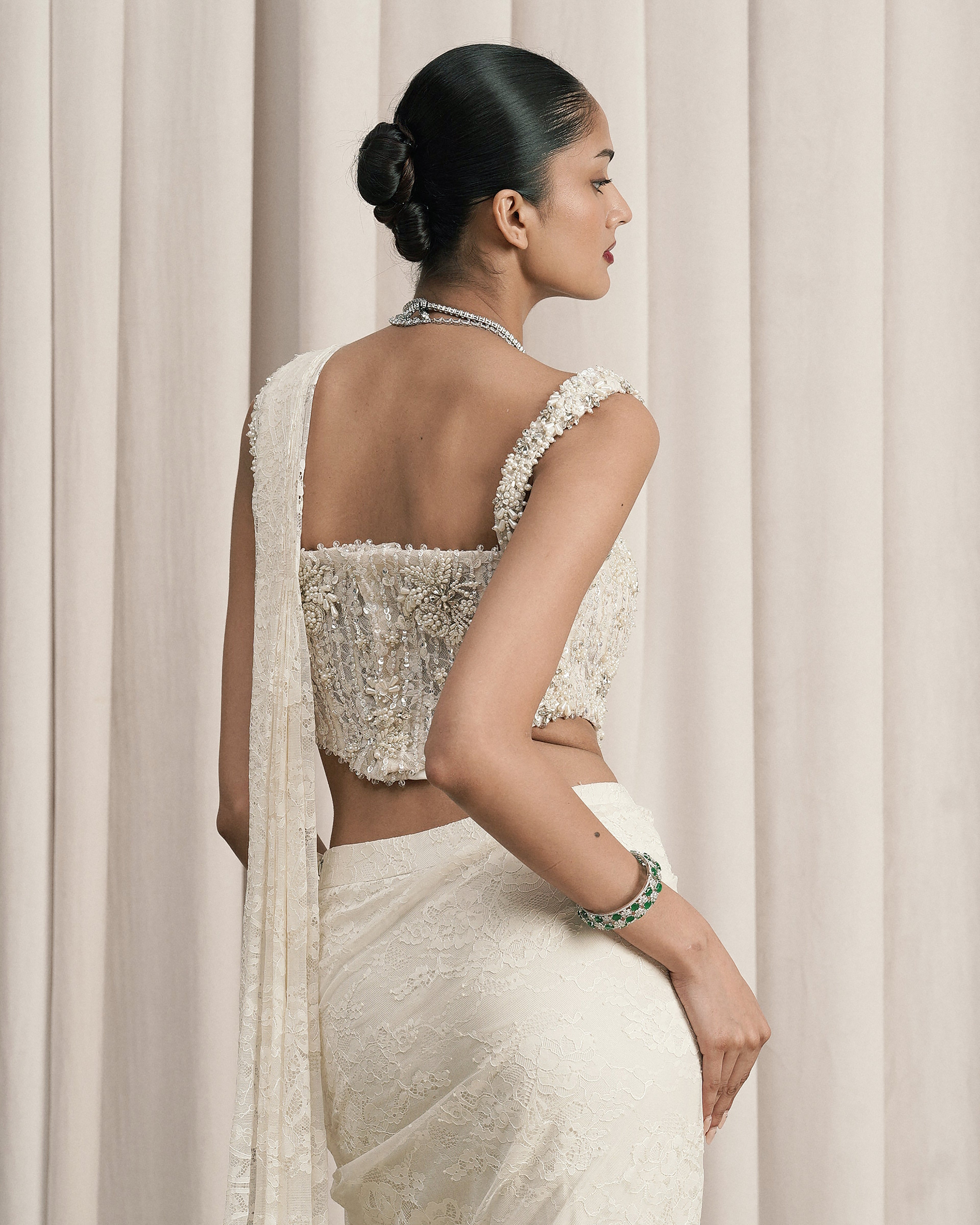 Ivory Draped Saree