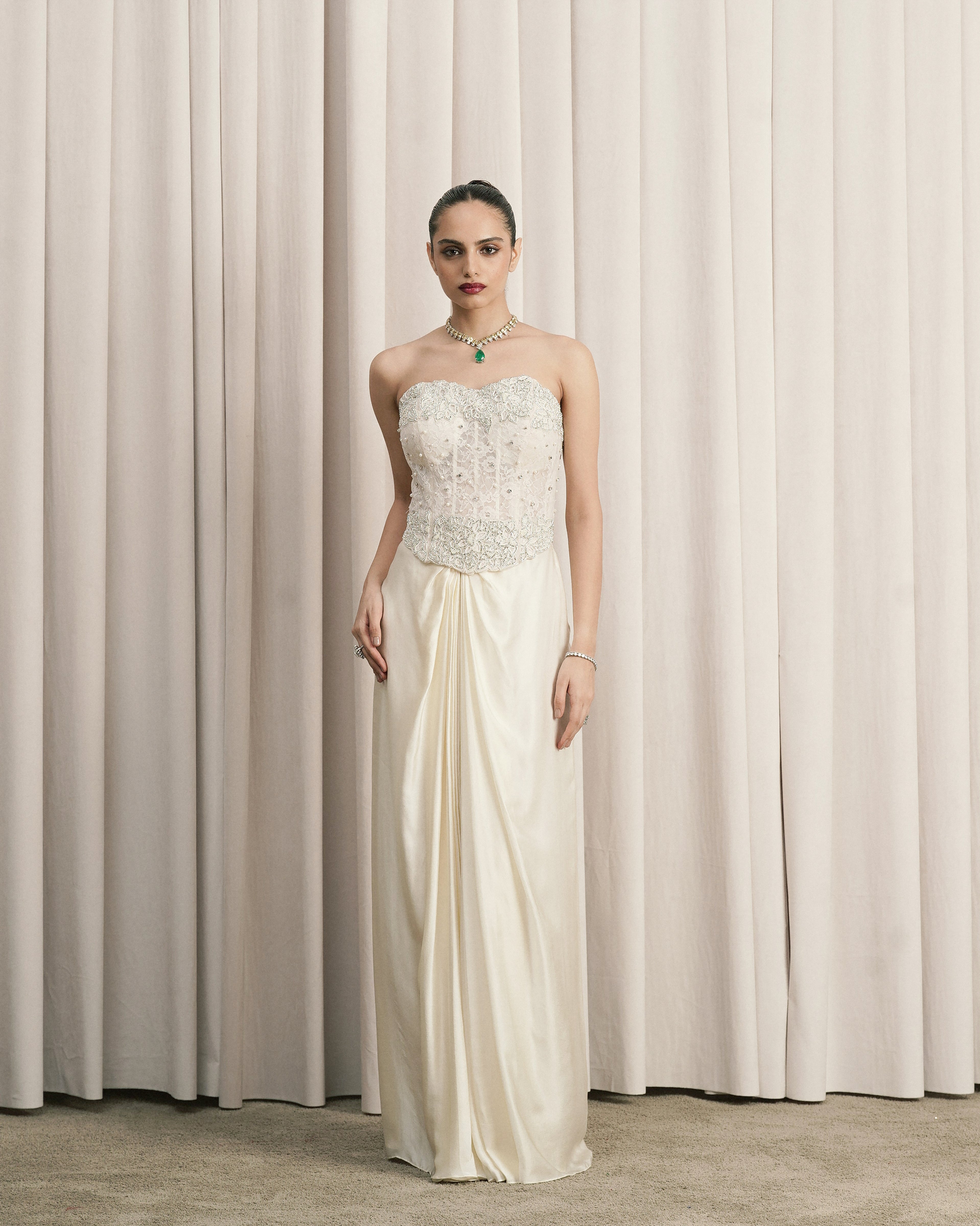 Ivory Corset With Structured Satin Skirt