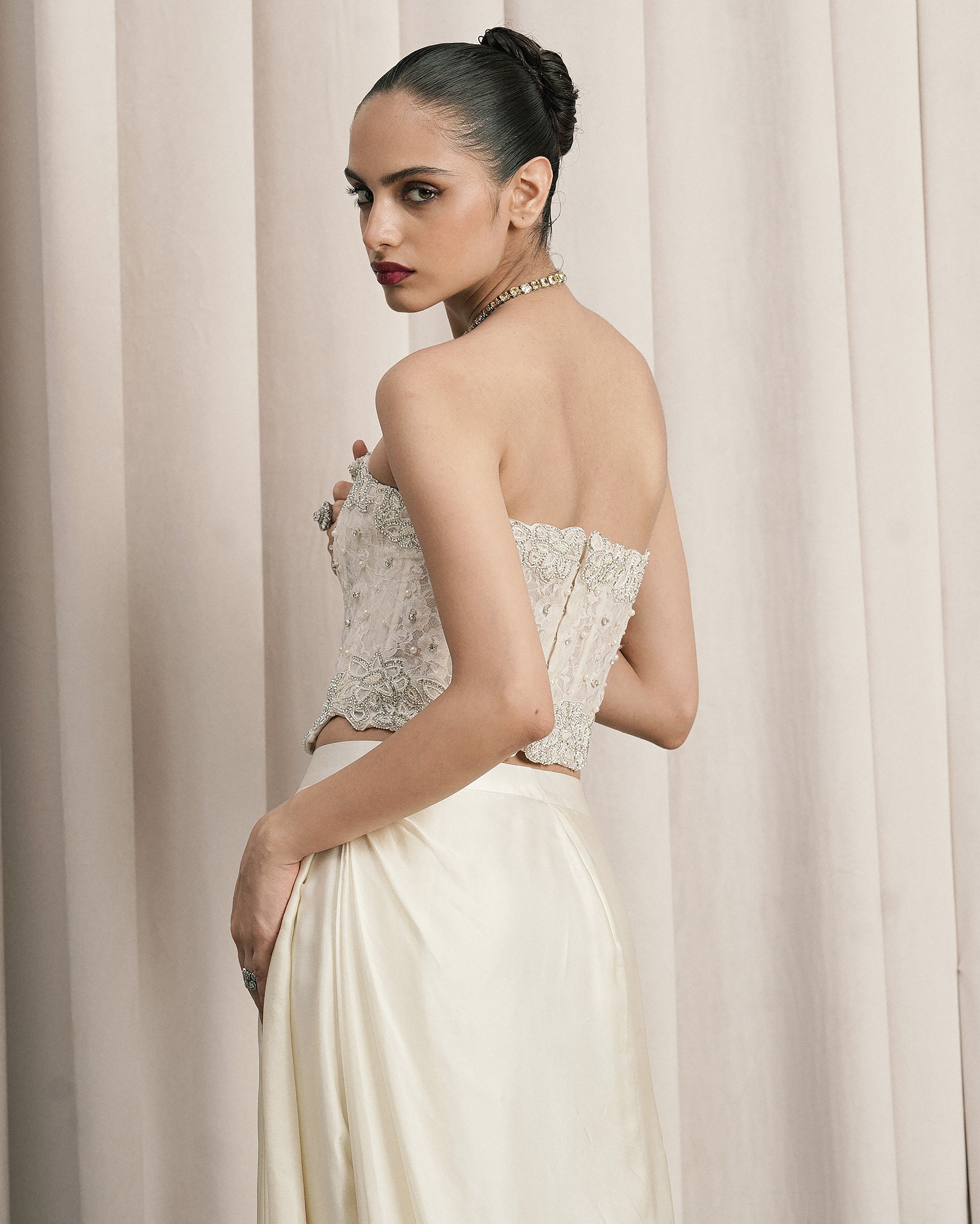 Ivory Corset With Structured Satin Skirt