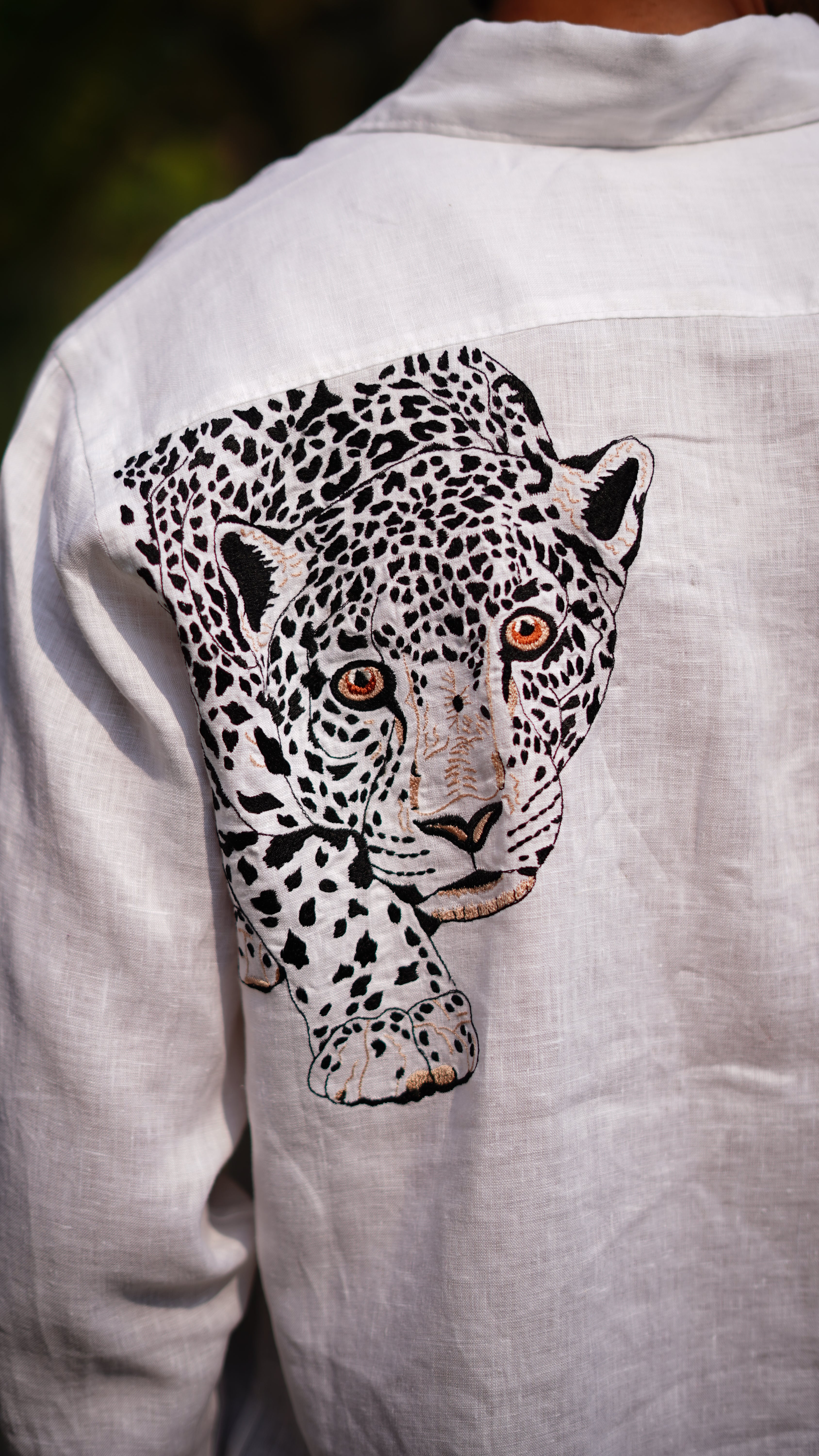 White Leopard Front And Back Embroidery Shirt