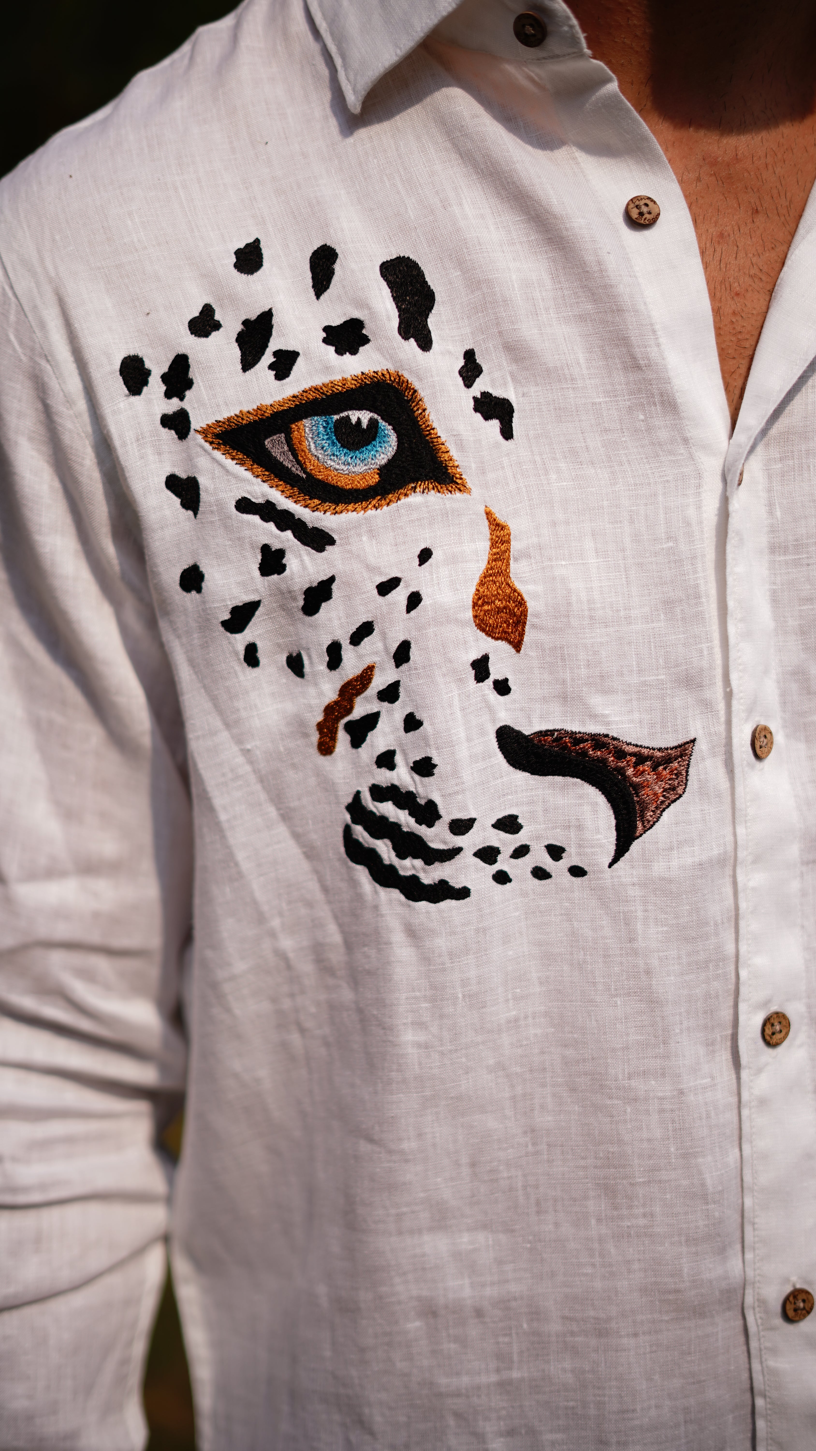 White Leopard Front And Back Embroidery Shirt