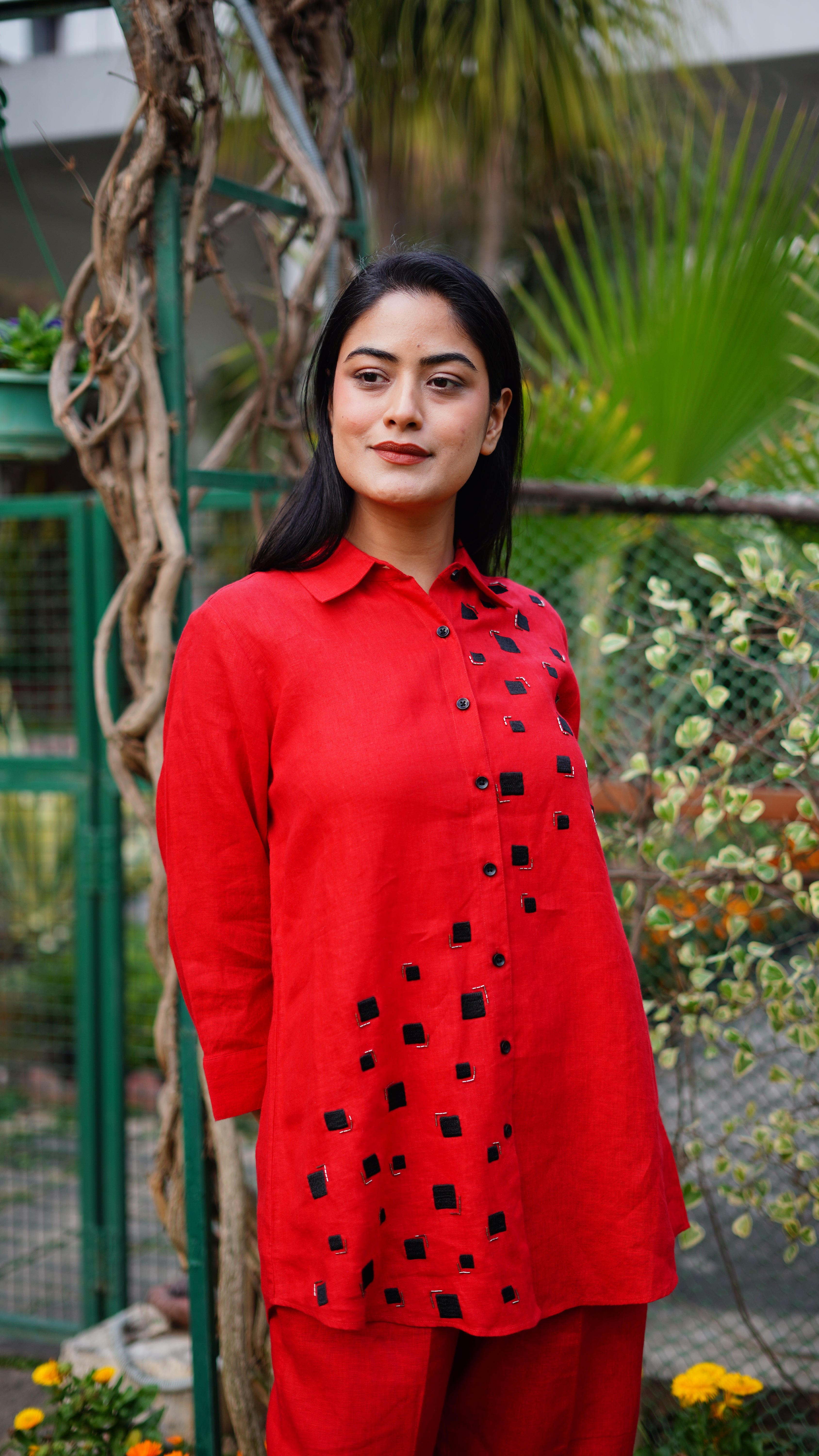 Red Box Embroidered Shirt