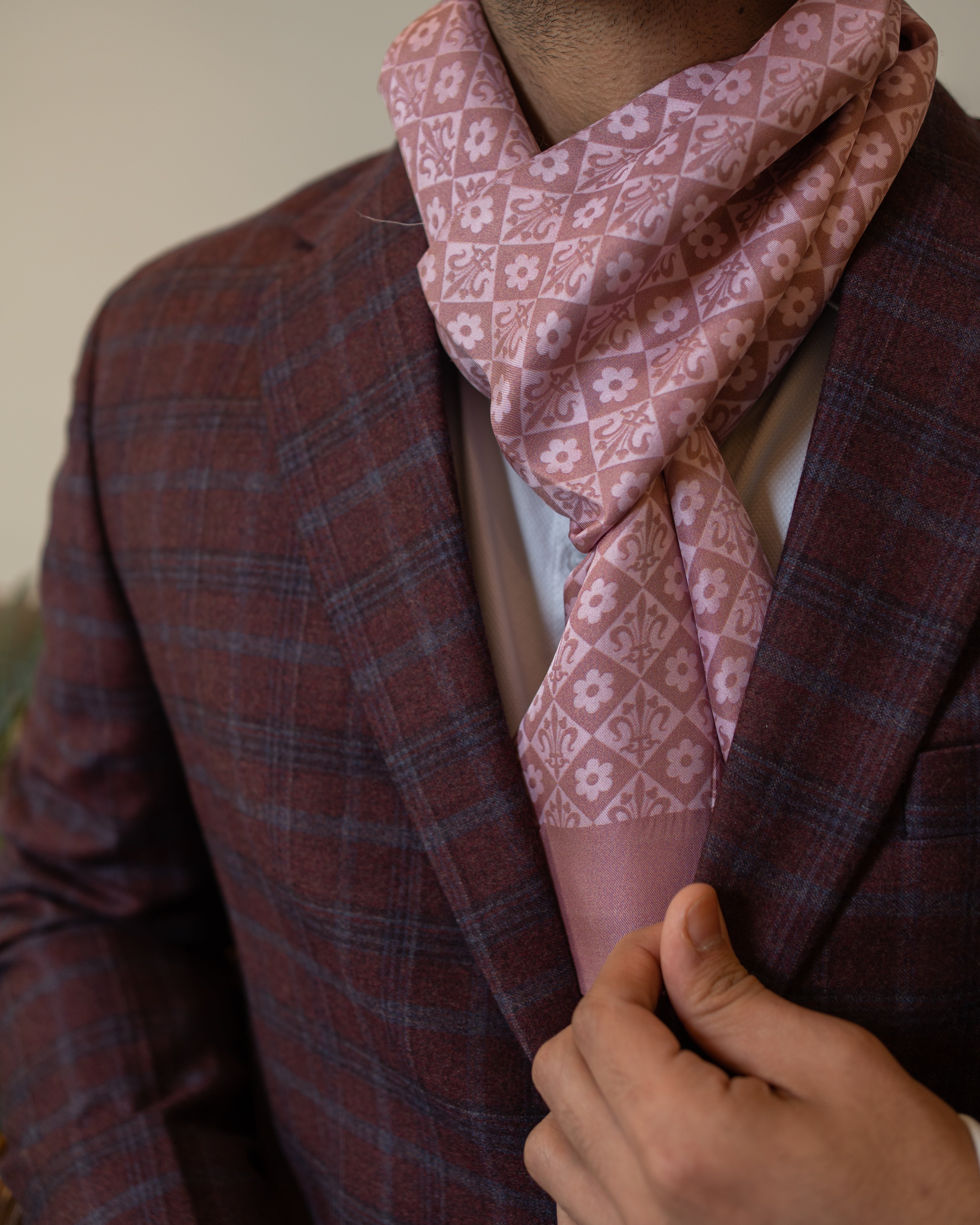 Crepe Pink Checkered Silk Scarf