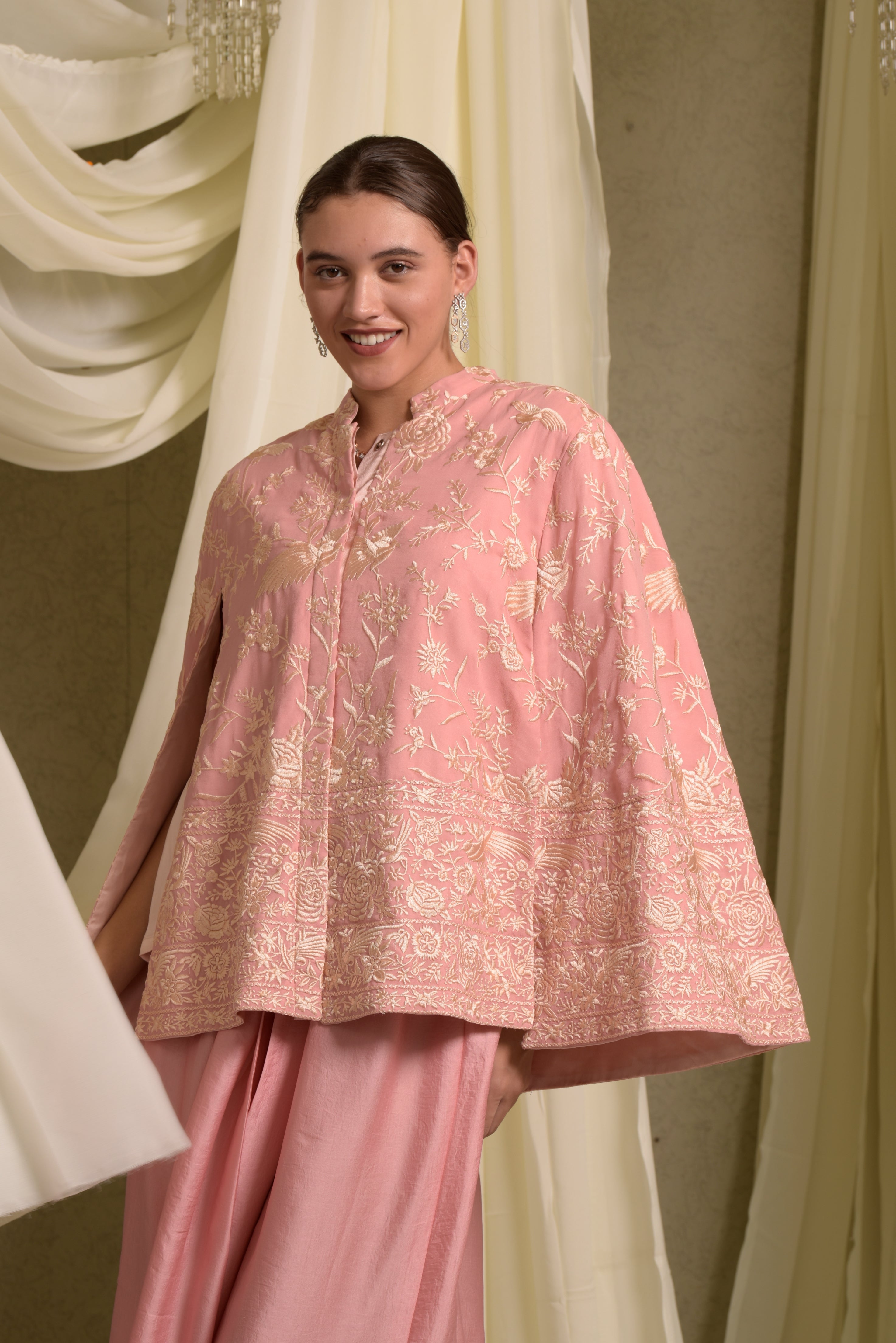 Reyna Gara Glazed Cape Jacket With Dhoti Skirt