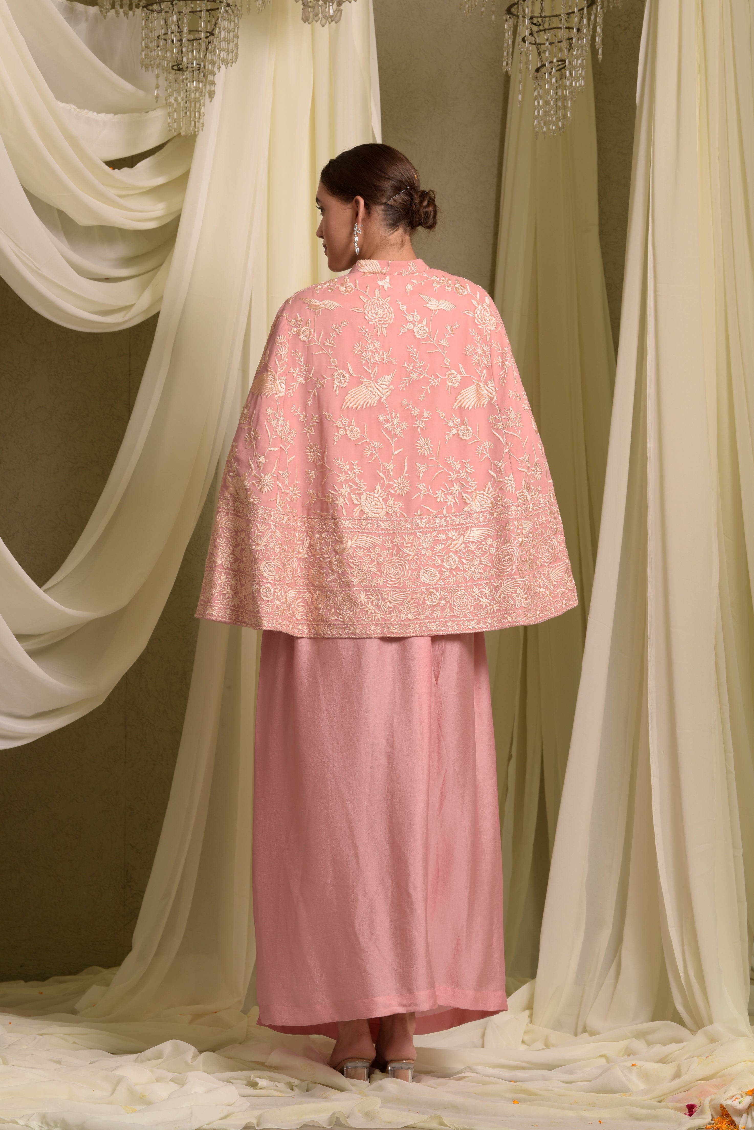 Reyna Gara Glazed Cape Jacket With Dhoti Skirt