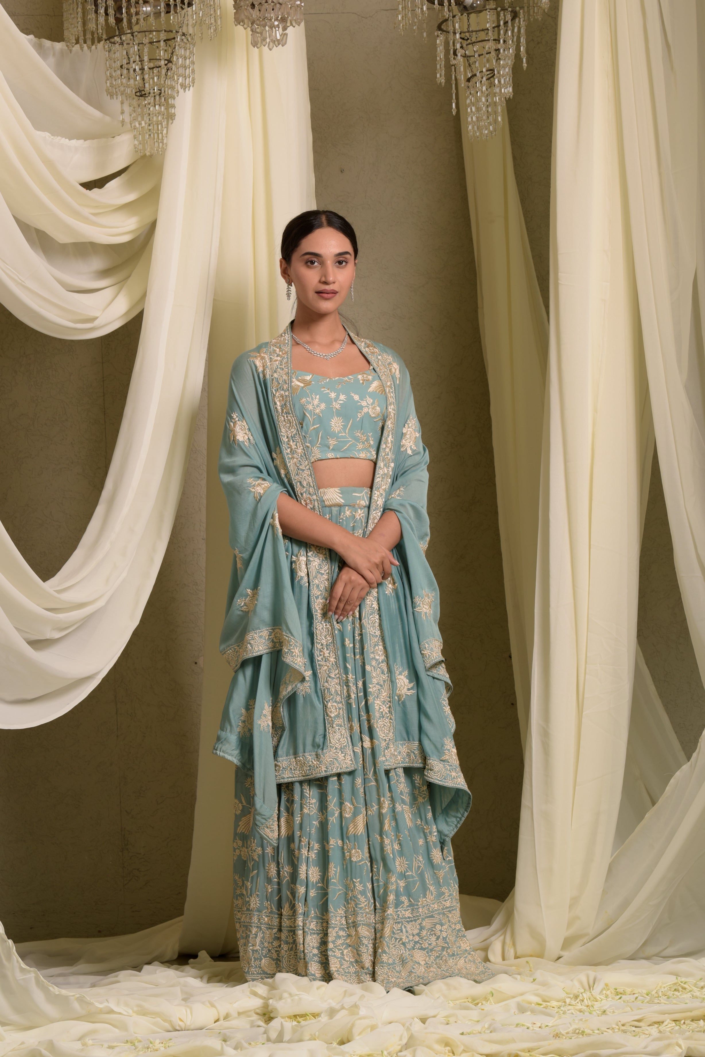 Reyna Gara Glazed Ghagra  - Mint