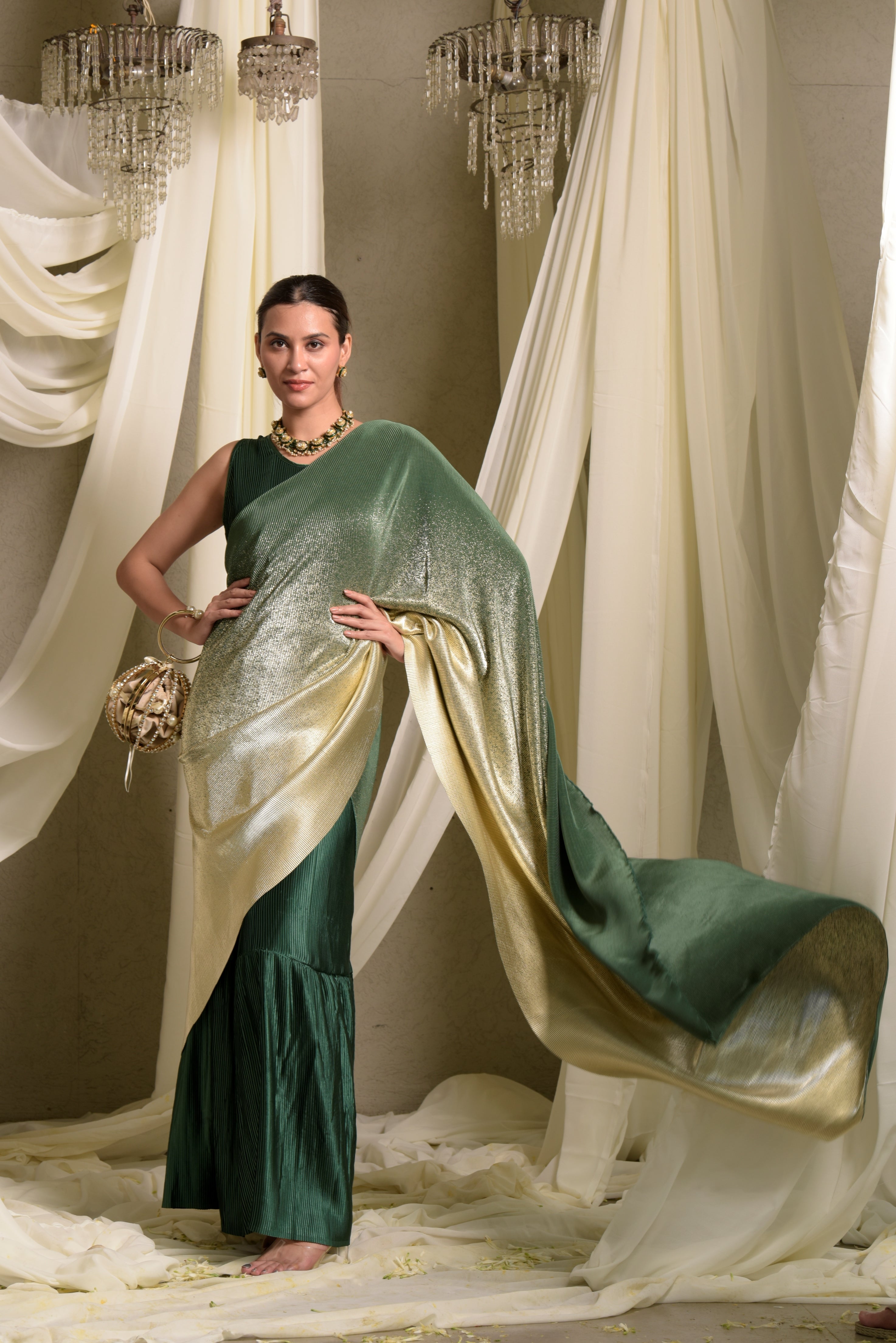 Idylic Adorned Gown Saree With Umbrous Palla