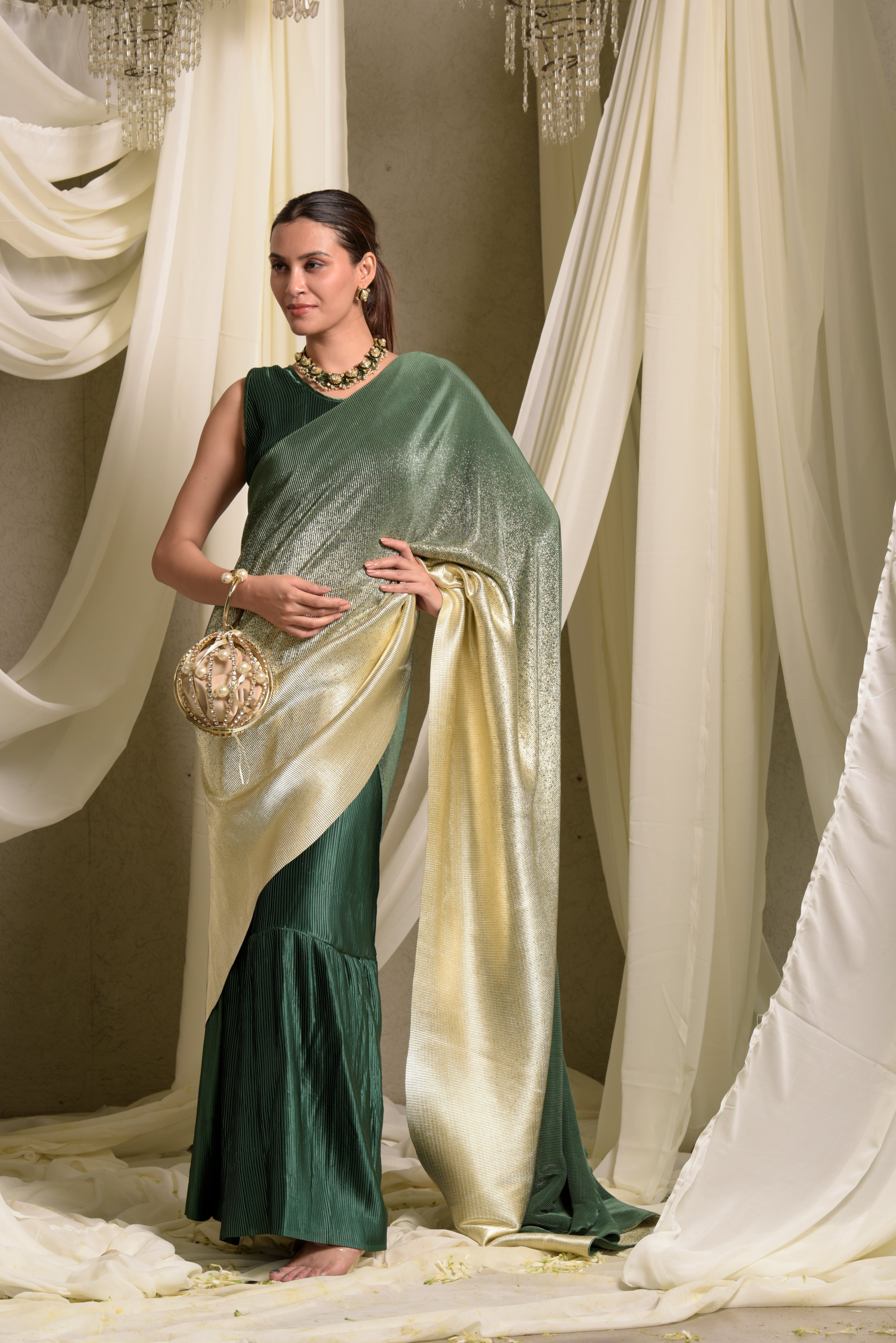 Idylic Adorned Gown Saree With Umbrous Palla