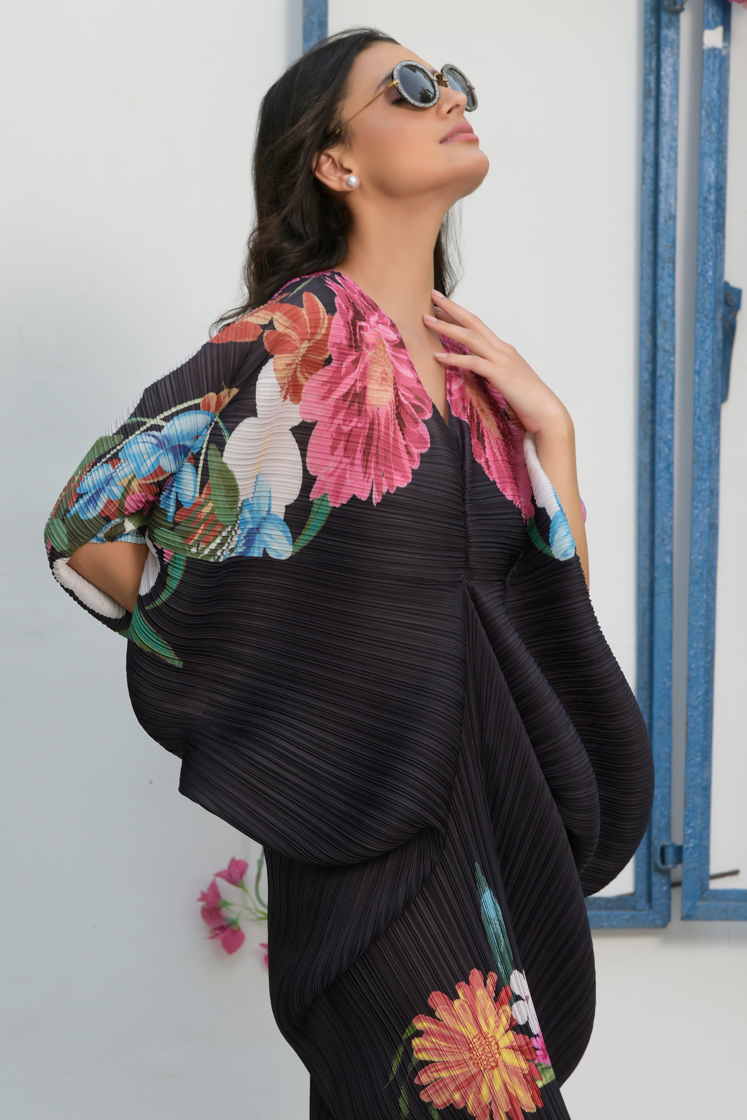 Kimono Kitsch Floral Dress - Black