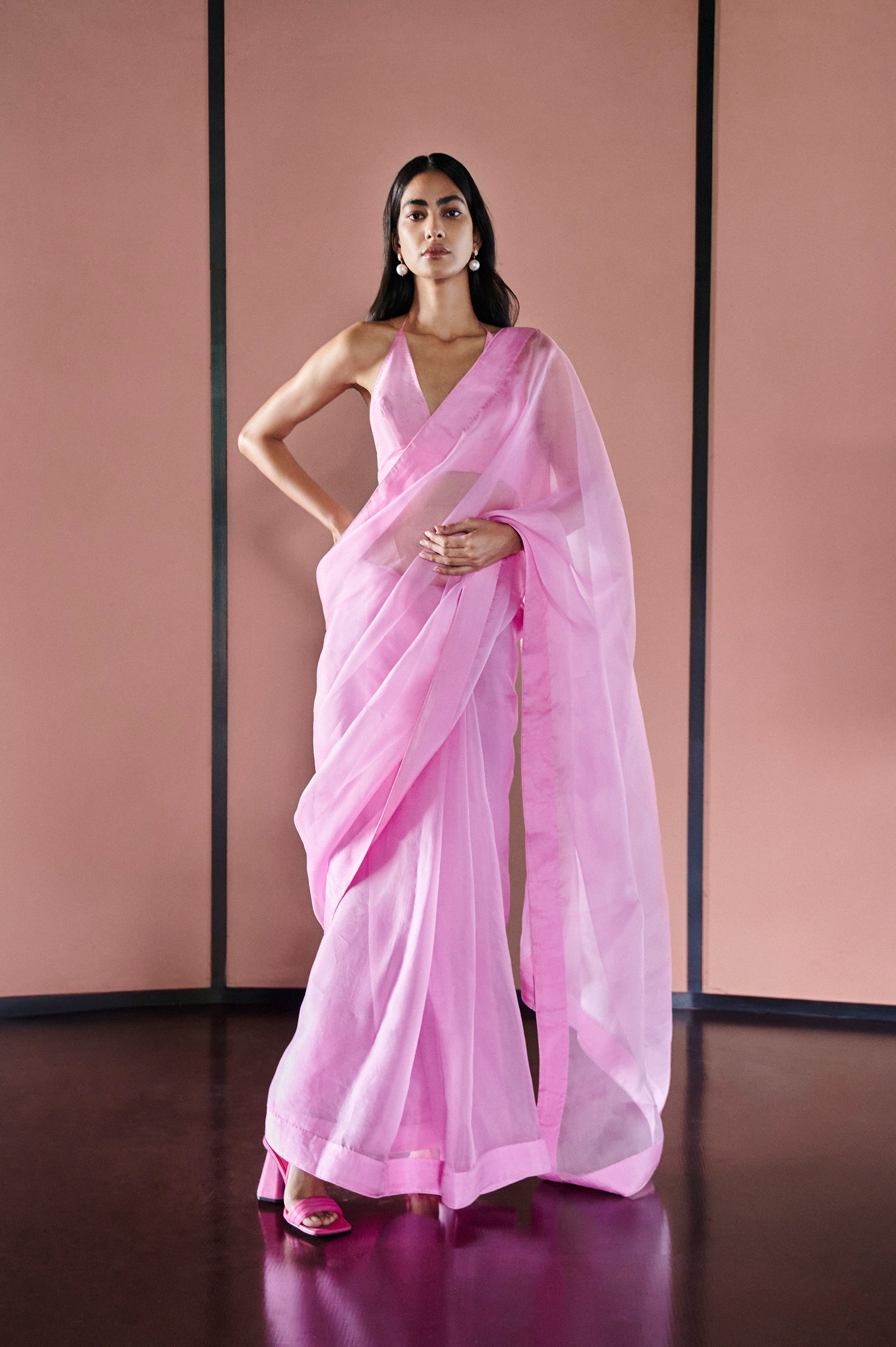 Handwoven Blush Pink Organza Sari