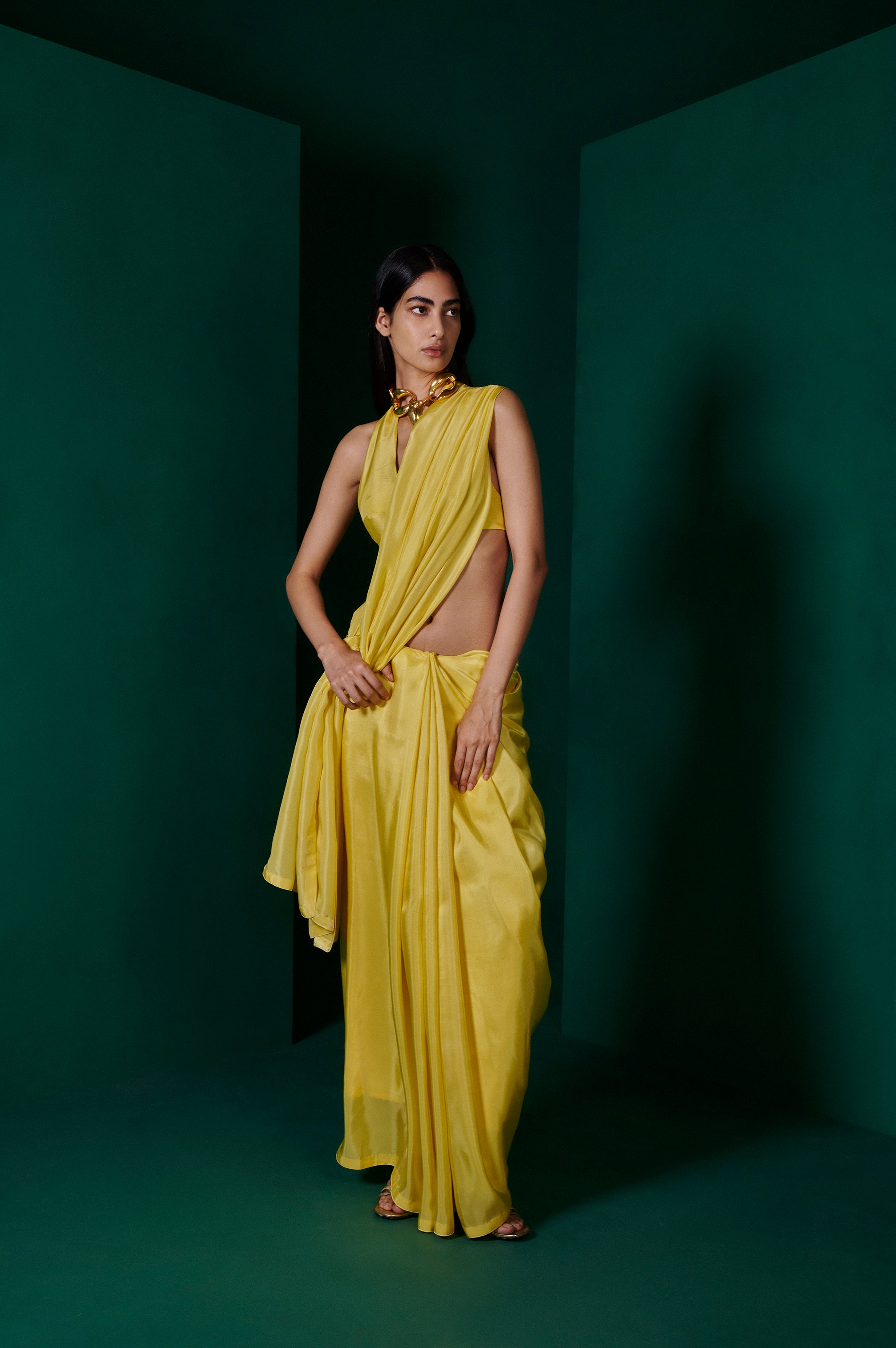 Handwoven Lemon Yellow Silk Sari